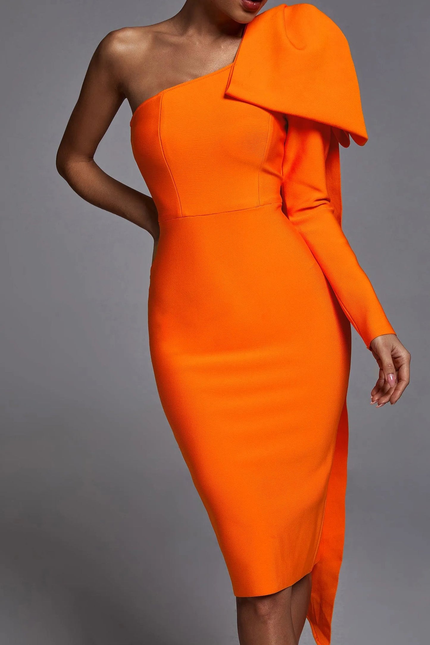 Abbey Orange One Shoulder Bandage Dress