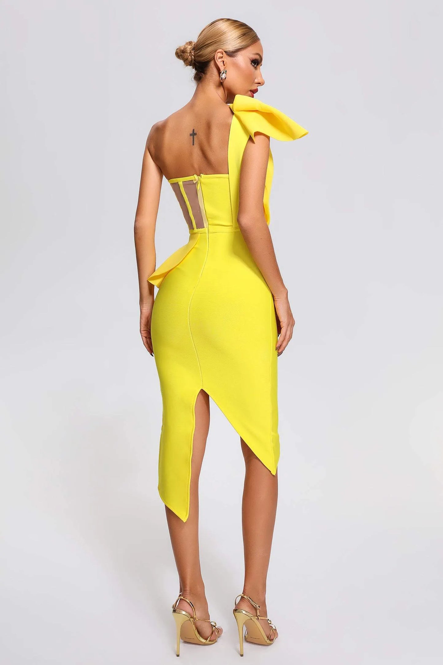 Spak One Shoulder Midi Dress-Yellow