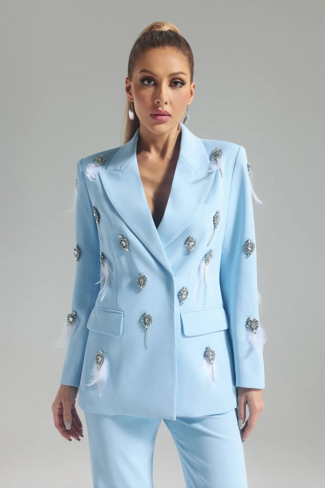 Branka Diamond Embellished Feather Blazer Set