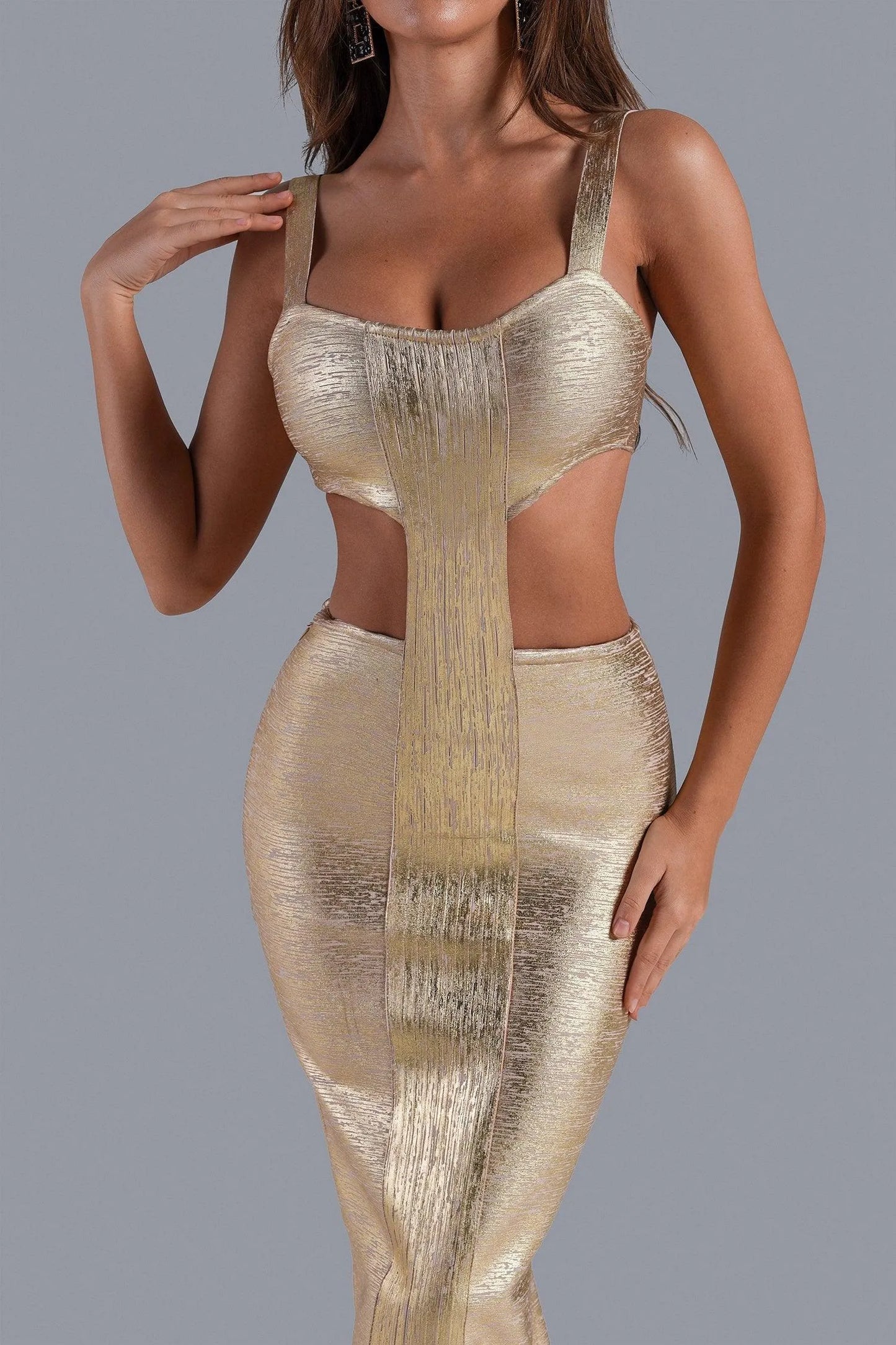 Kit Metallic Midi Bandage Dress - Gold