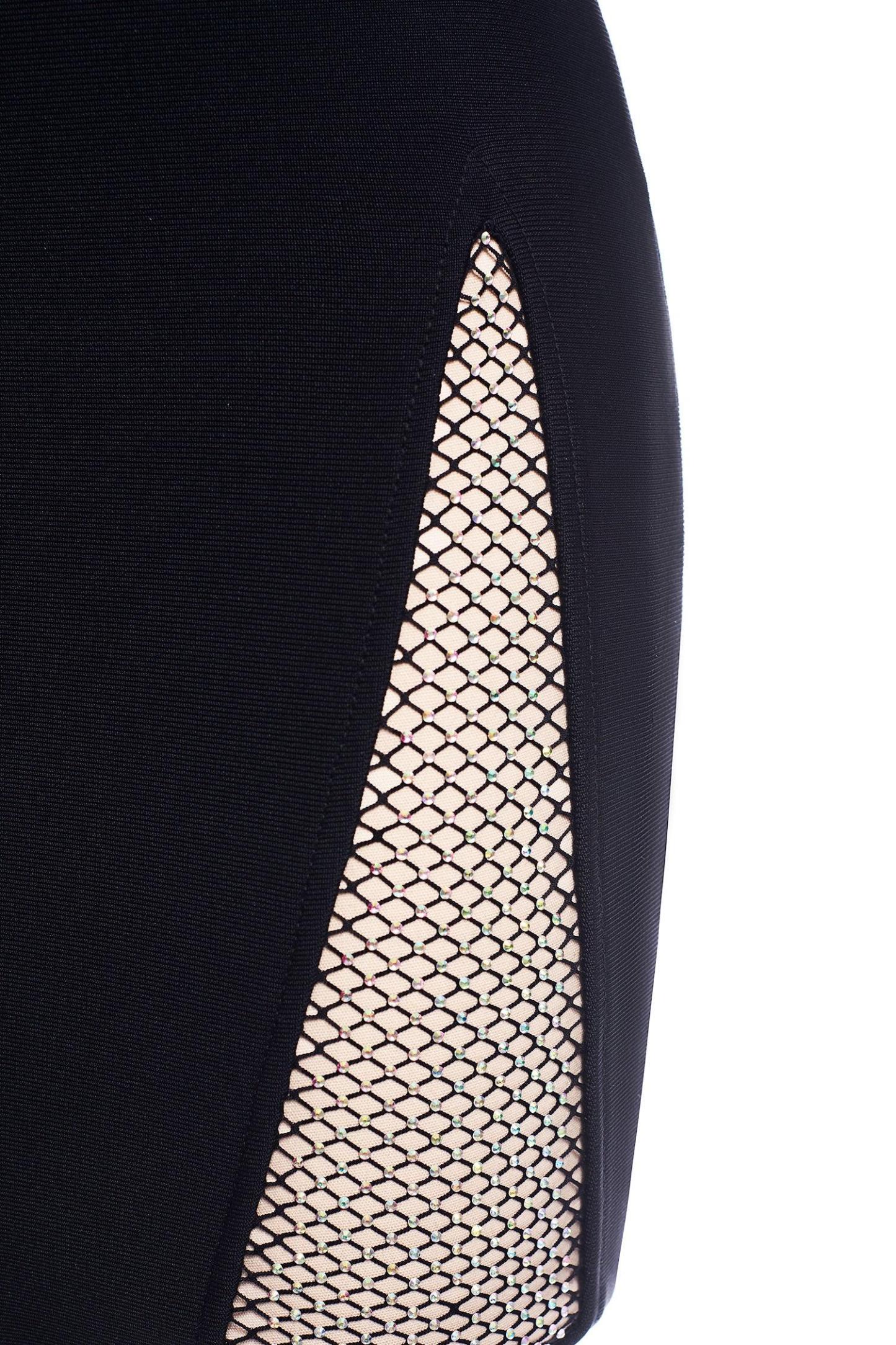 V Neck Bandage Bodycon Split Mini Dress - Classic Black