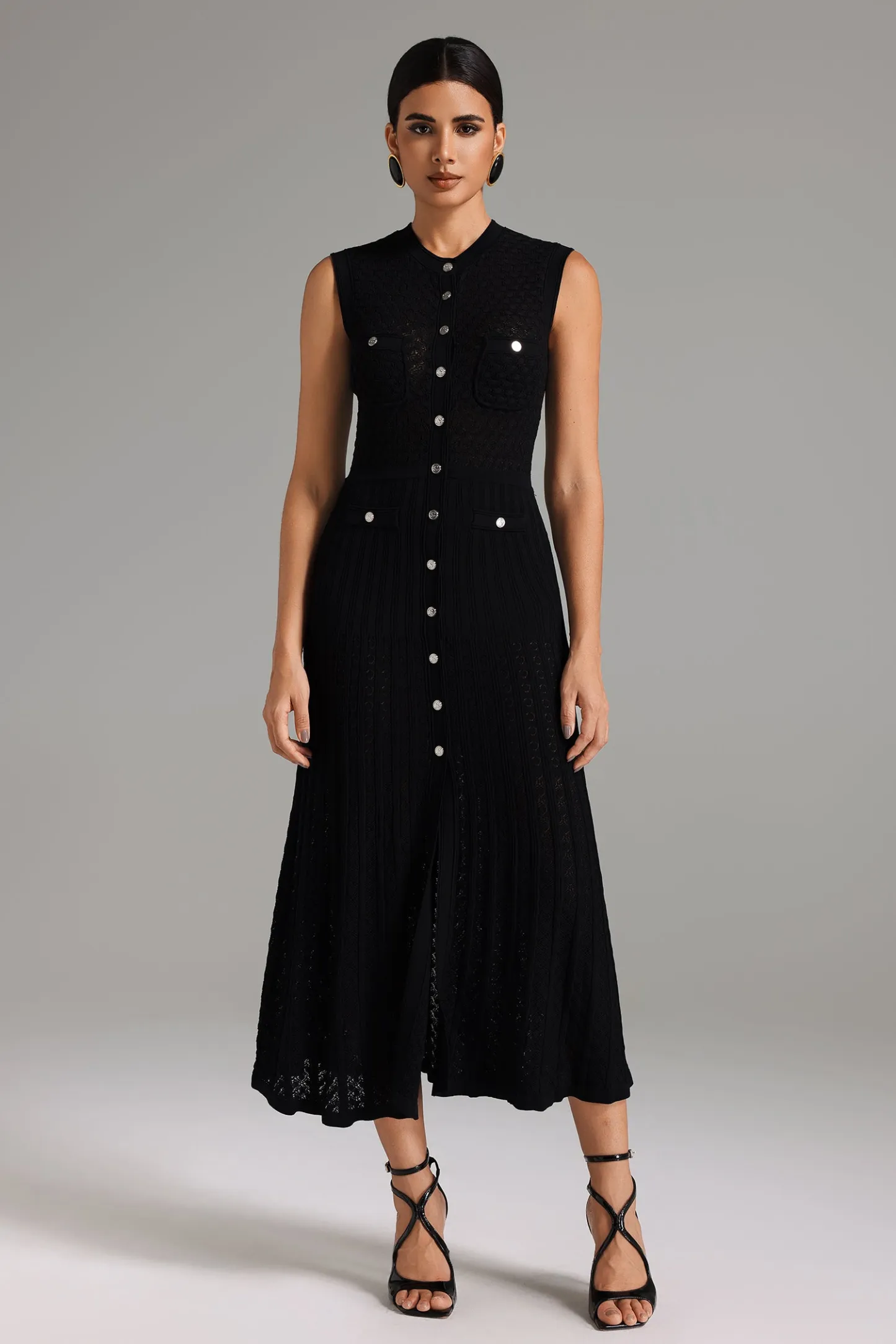 Drana Metal Buttons Knitted Dress