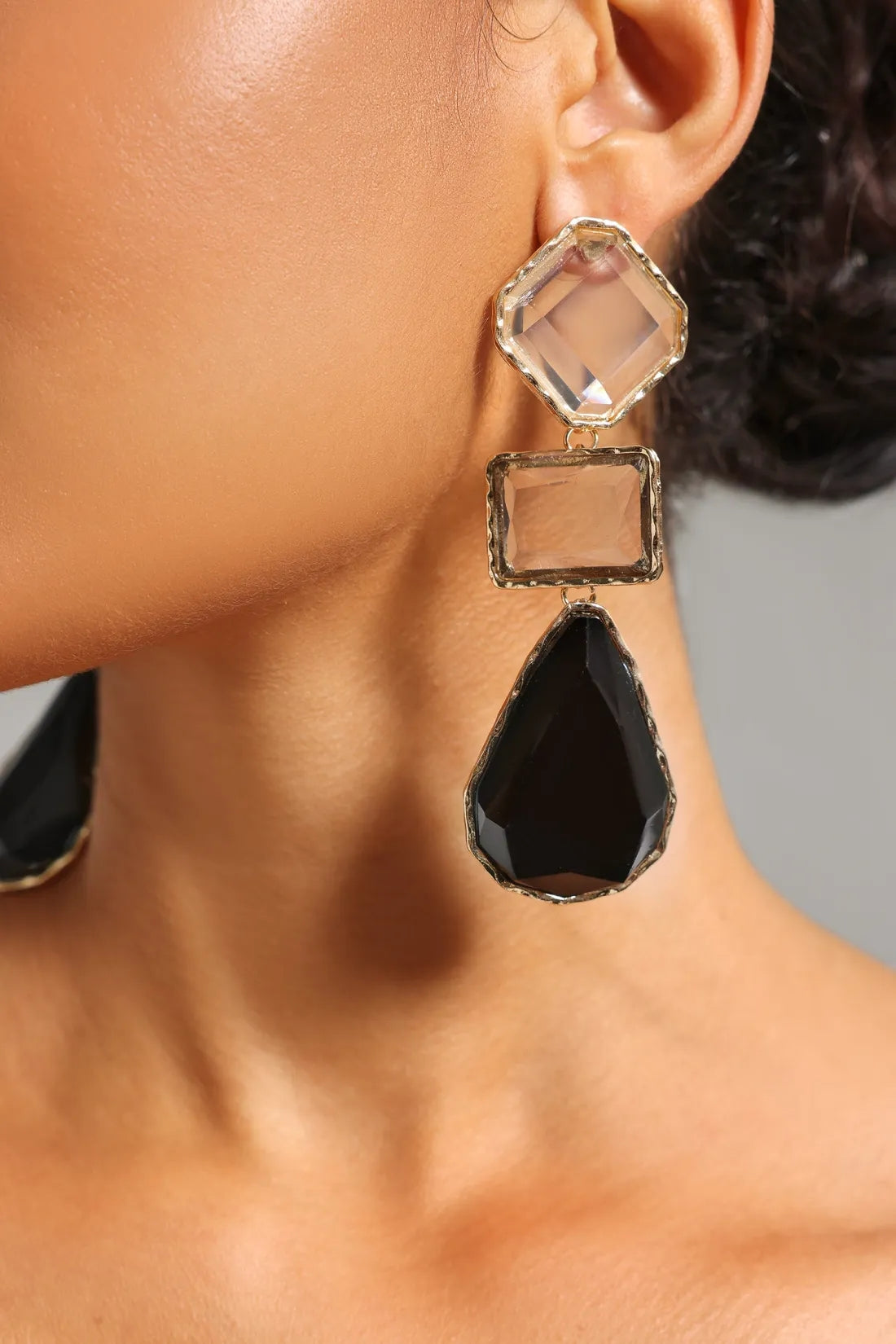 Fay Rhinestone Grometric Earrings - Black