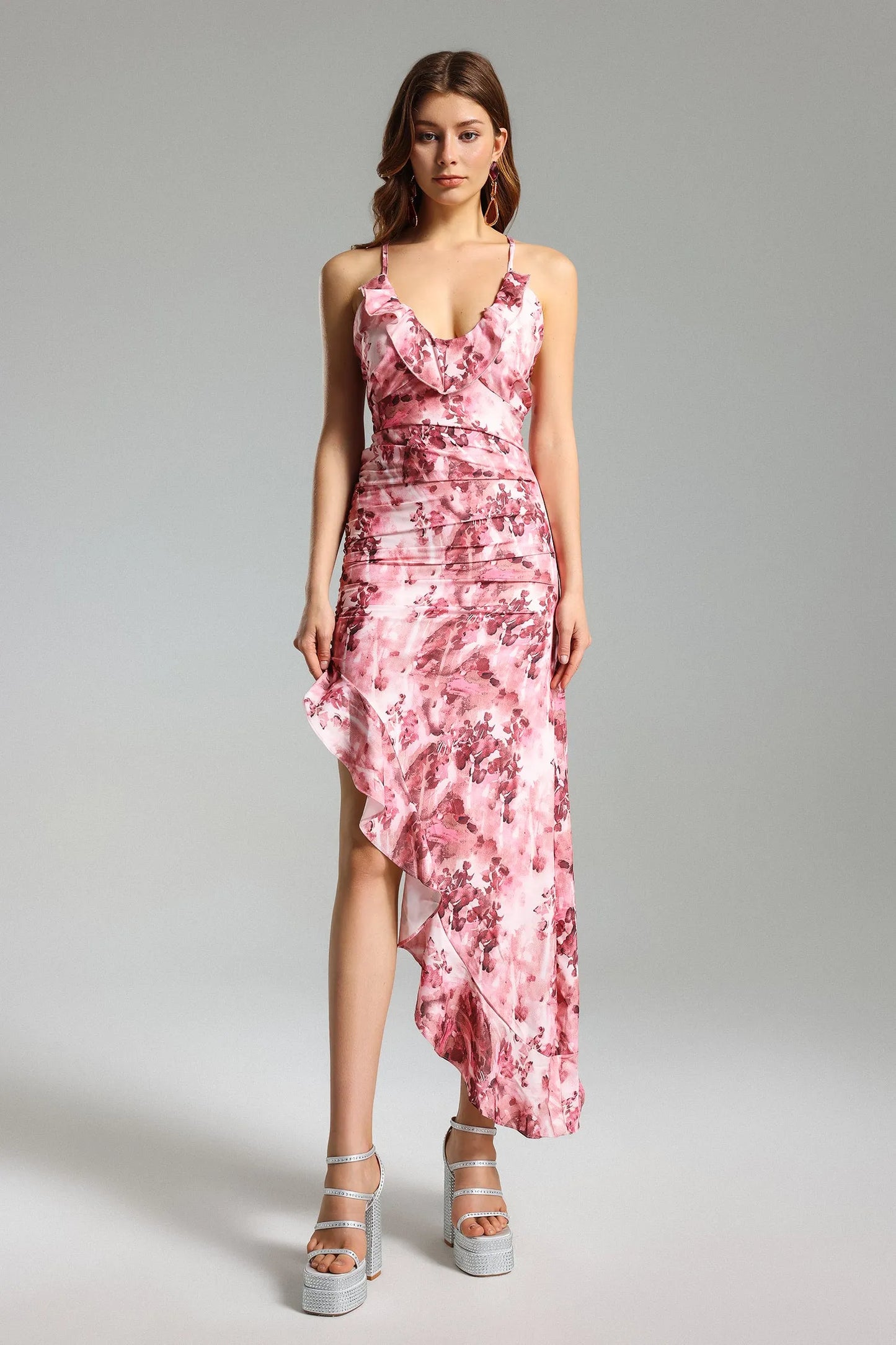 Fayie Floral Ruffled Skew Dress