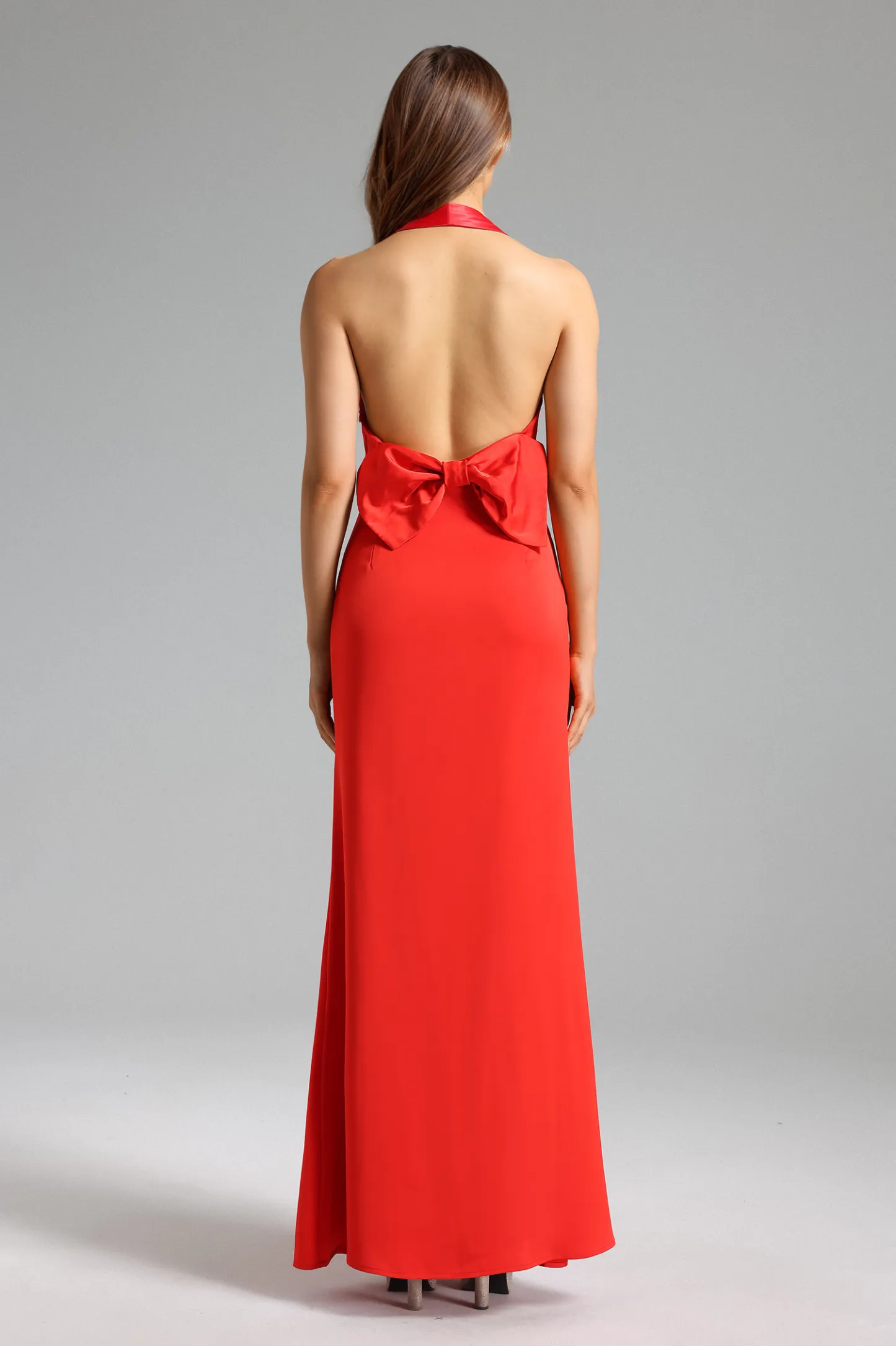 Gabriella Halterneck Backless Satin Midi Dress