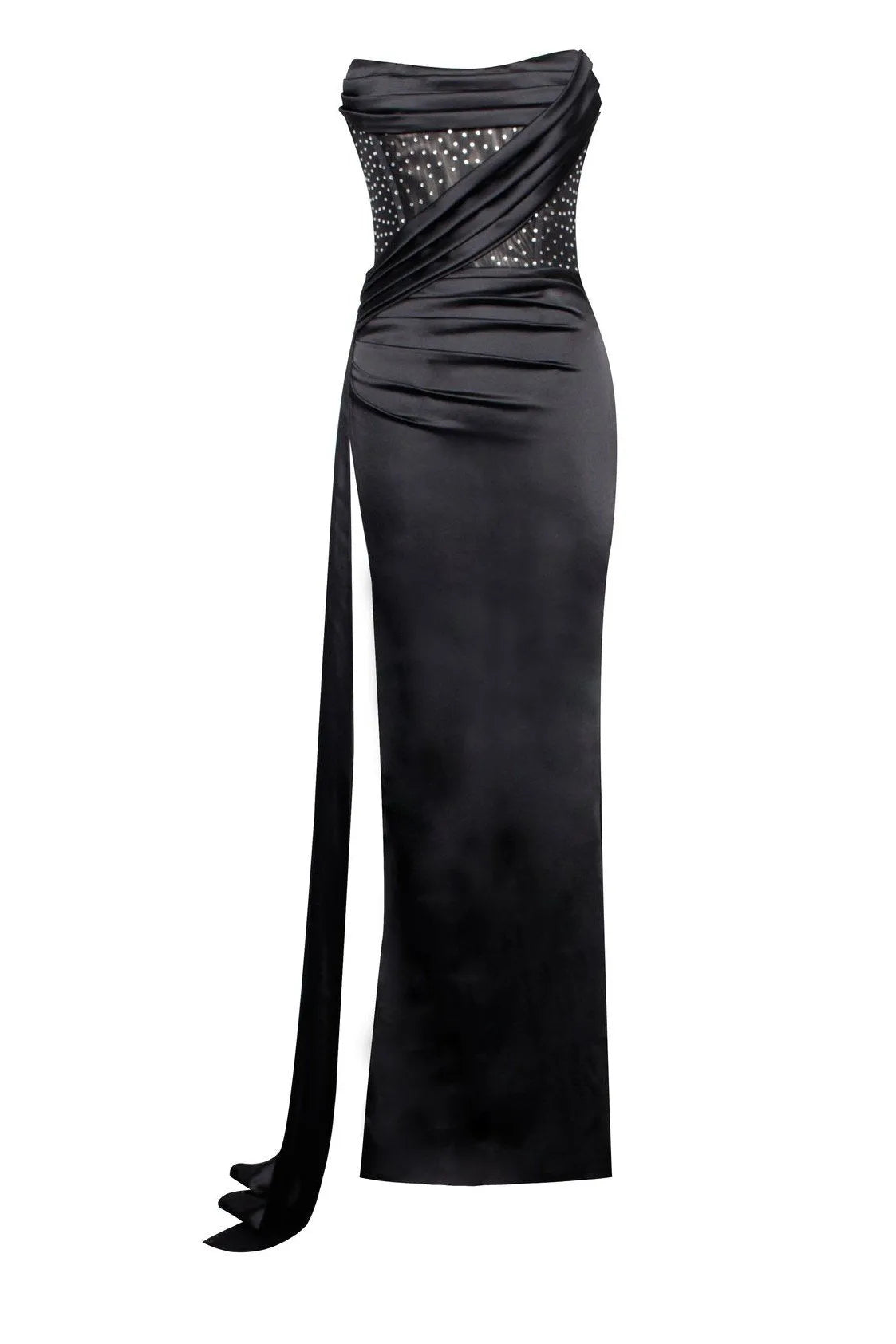 Haliya Crystallized Corset High Slit Gown - Black