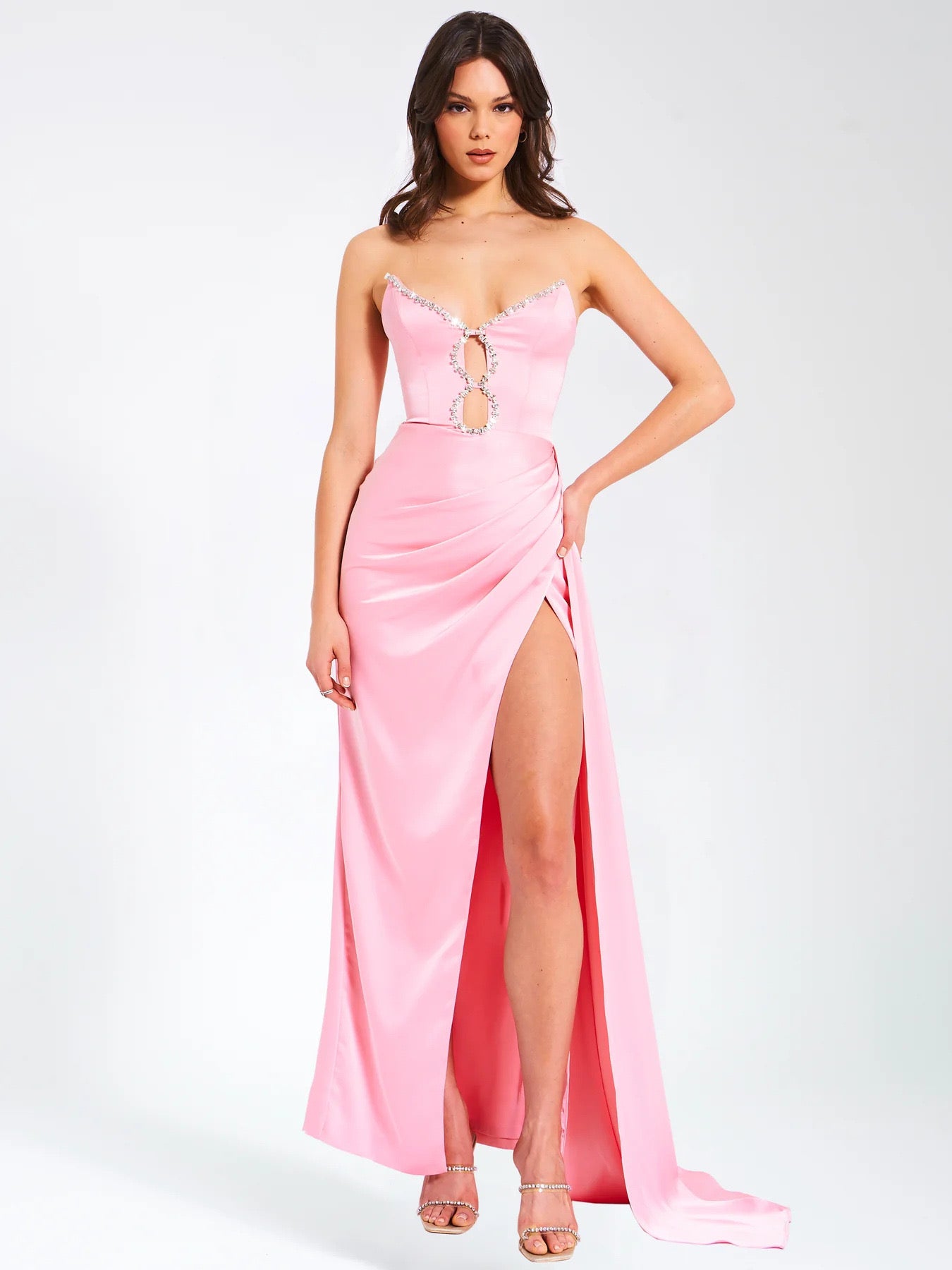 Matne Cut Out High Slit Setin Maxi Dress - Pink