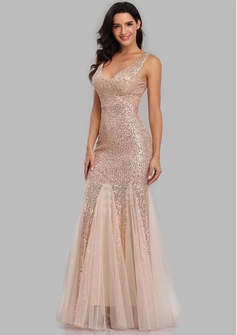 V-neck mermaid sequin dress