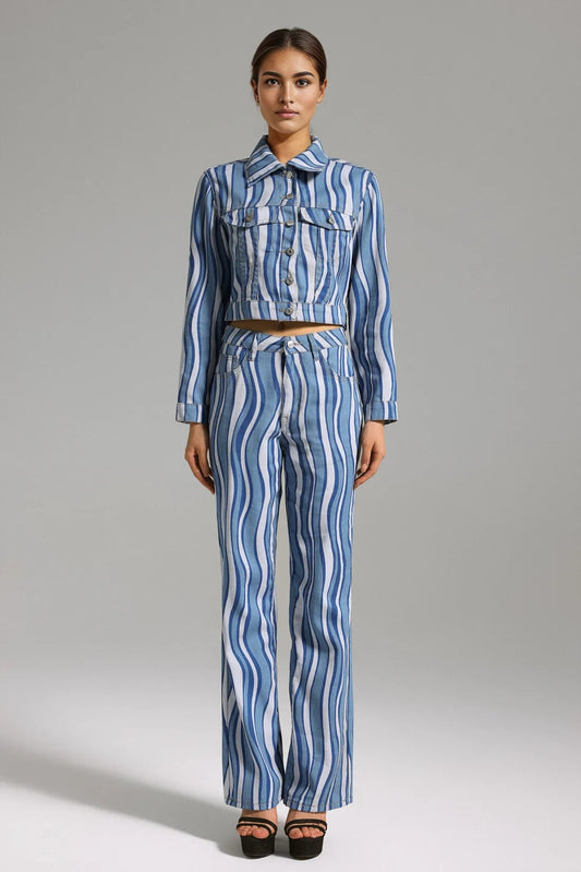 Ilsa Wavy Stripes Denim Set