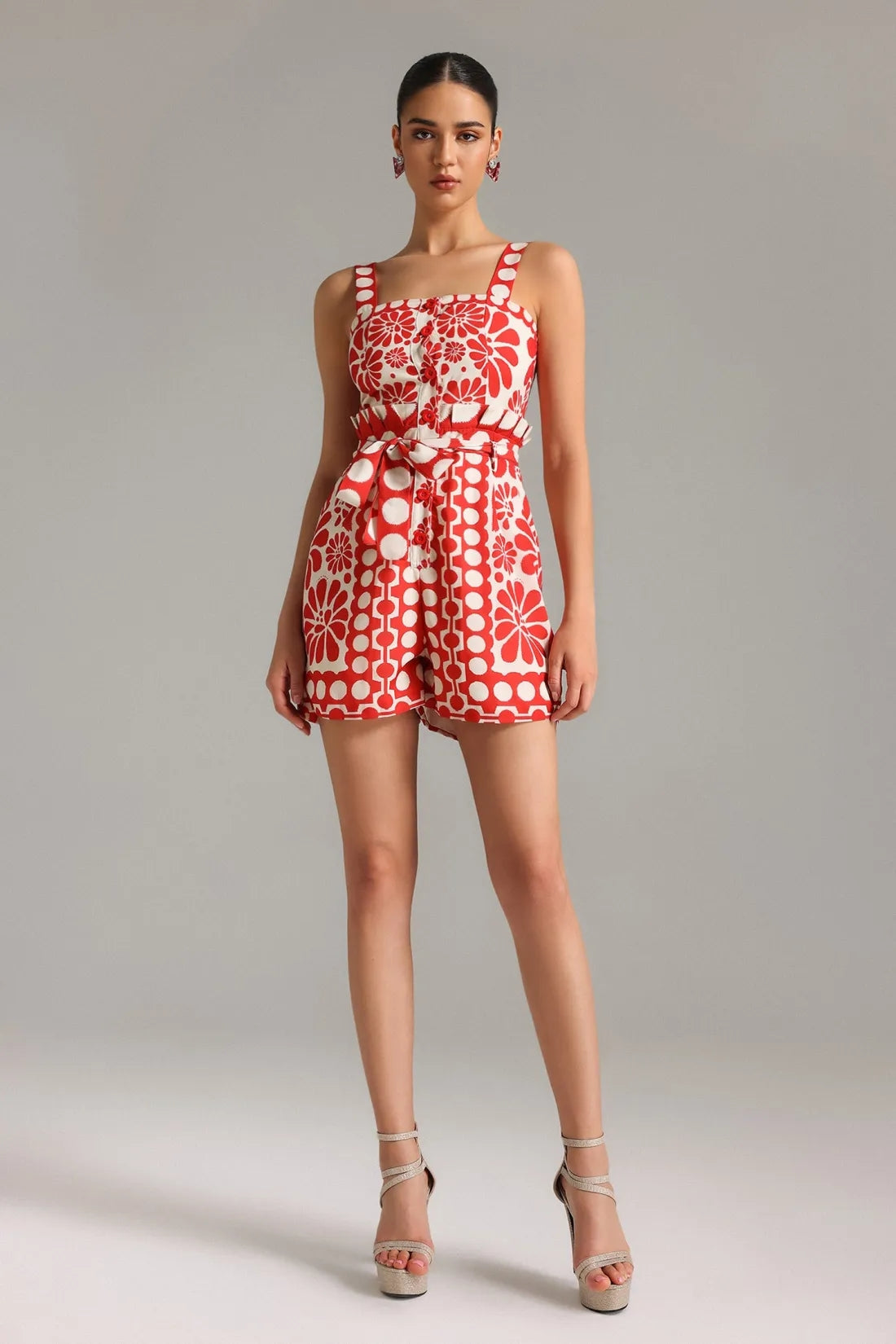 Kailani Halter Printed Playsuit - Red