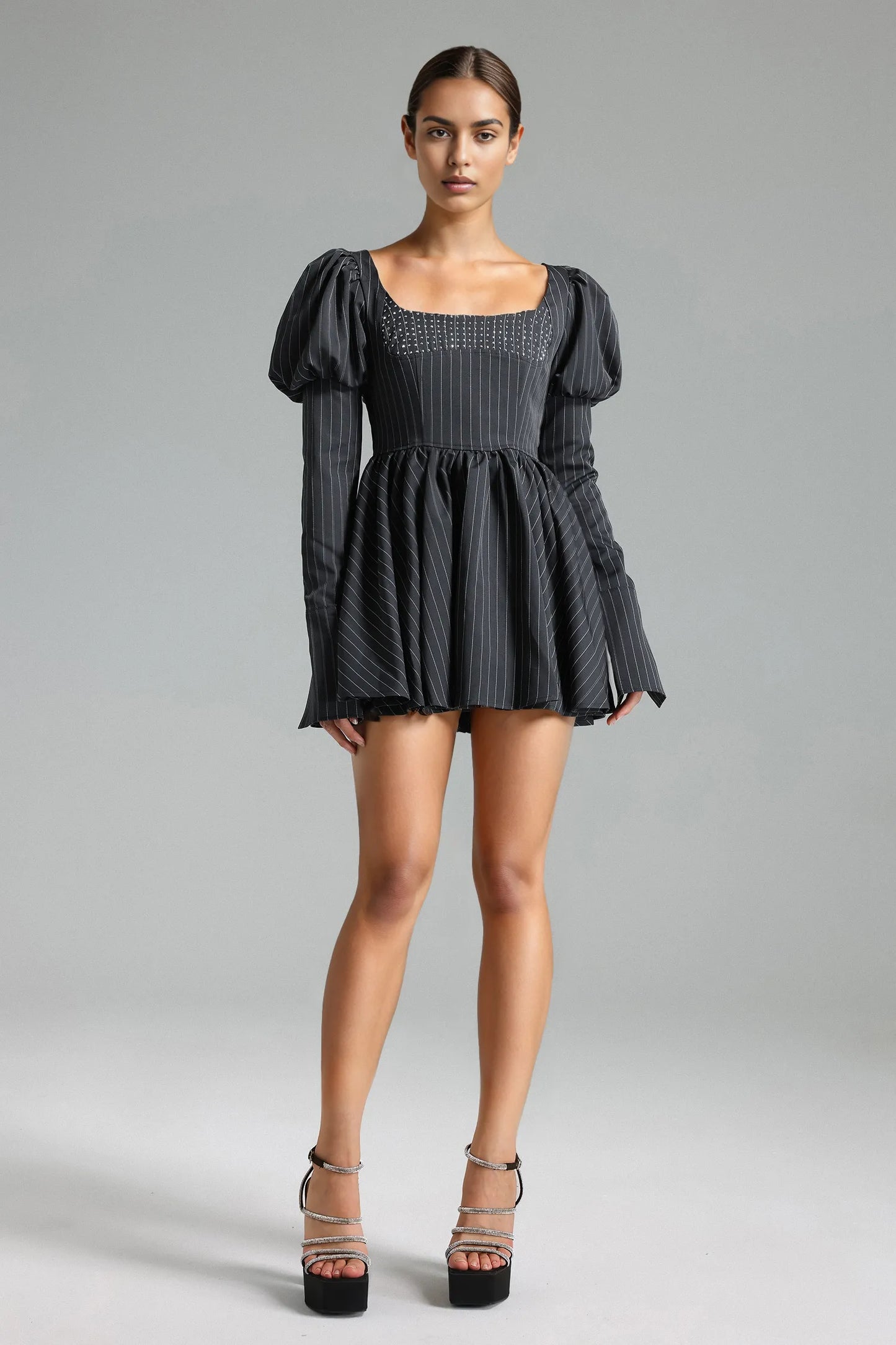 Kiera Puff Sleeves Pleated Mini Dress