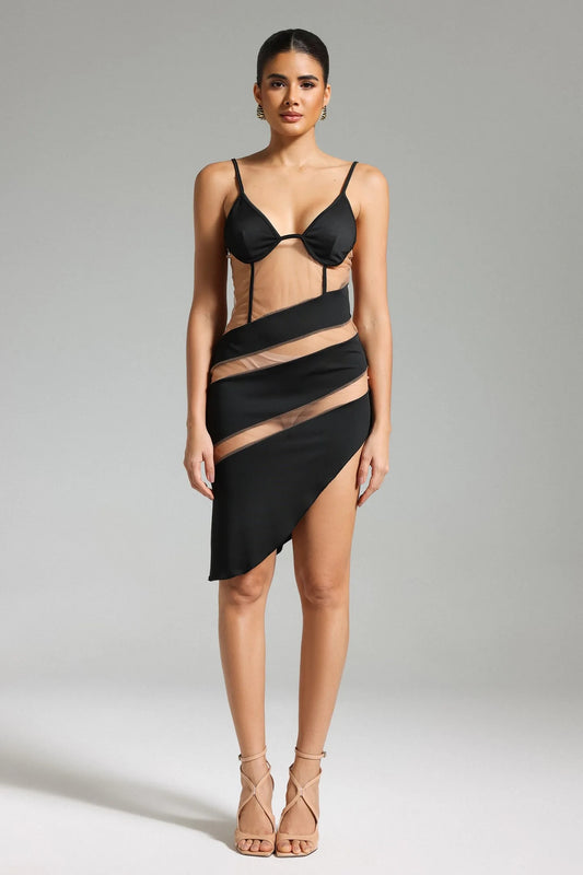 Livana Halter Patchwork Mesh Dress