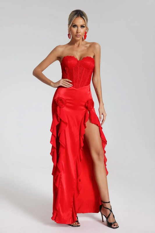 Melissa Strapless Flounced Maxi Dress