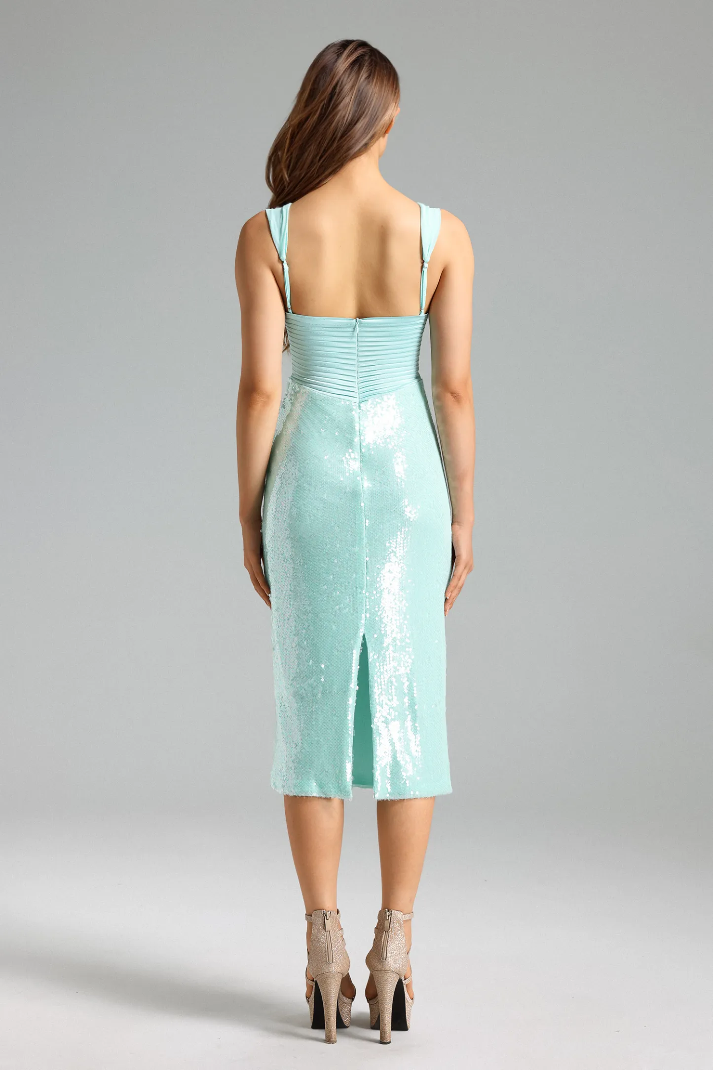 Oly Deep V Sequins Midi Dress