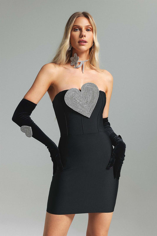 Peta Diamante Heart Strapless Dress