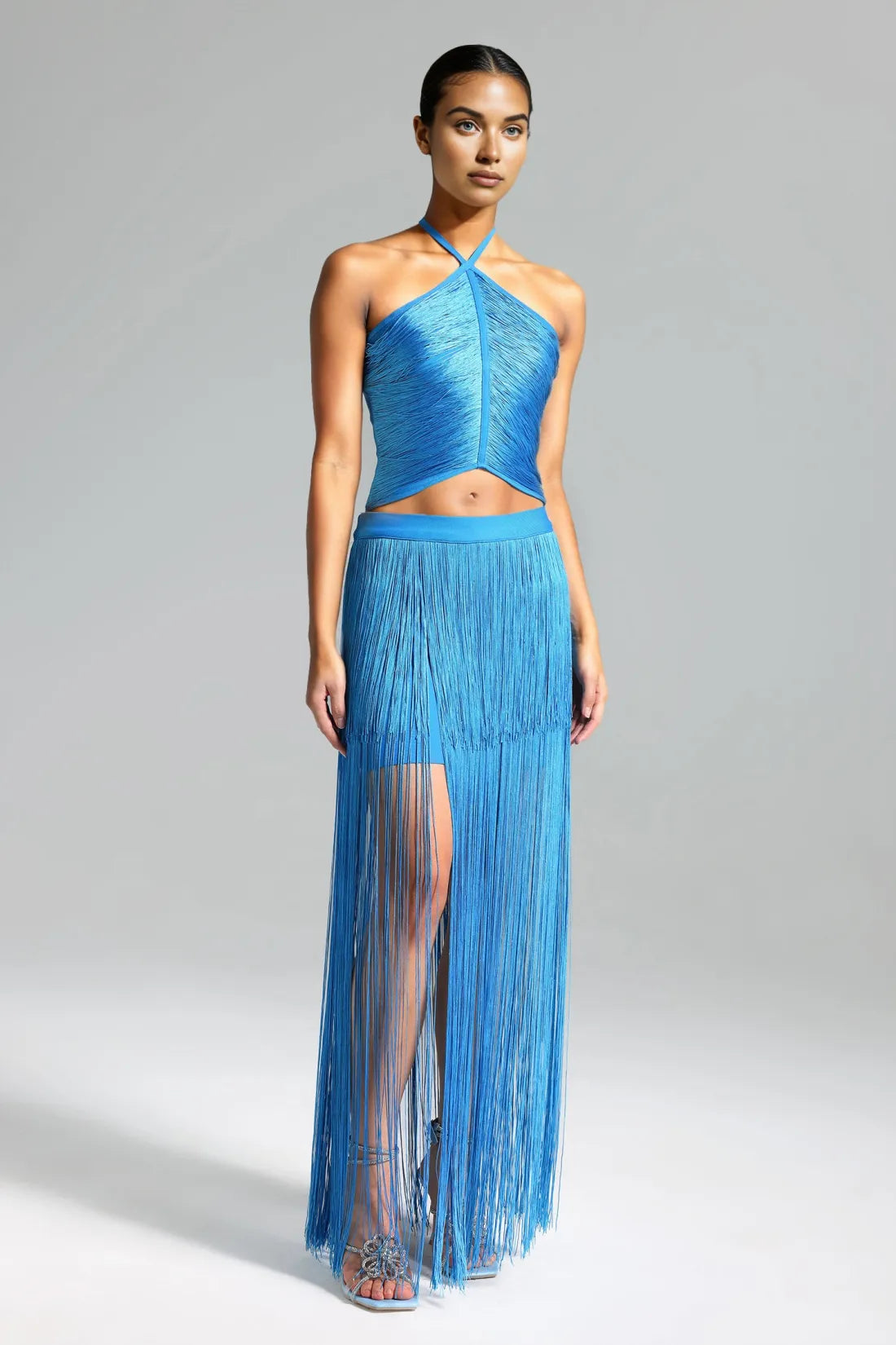 Rayna Fringe Halter Skirt Set