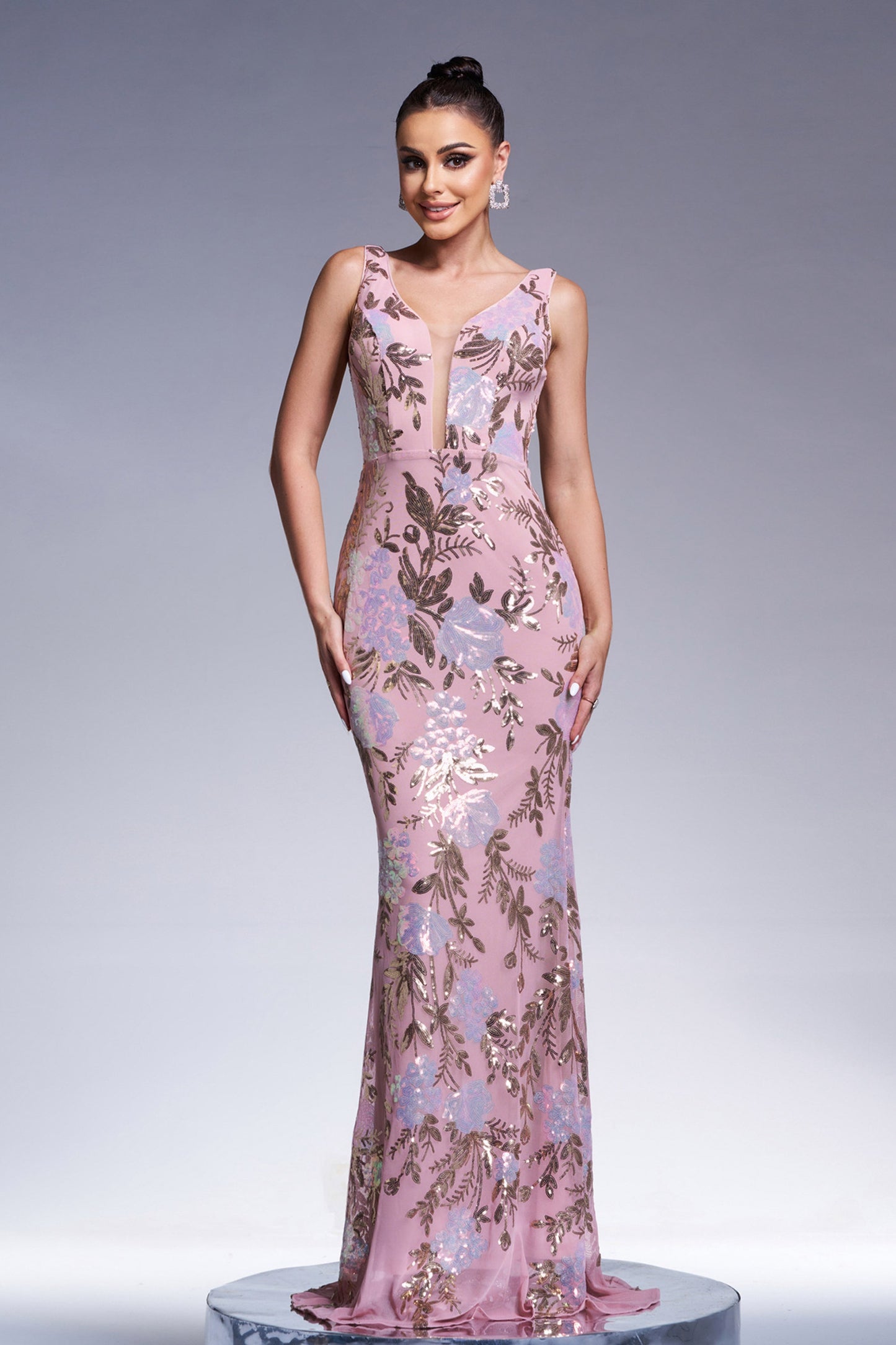 Sleeveless Sequin Print Maxi Dress