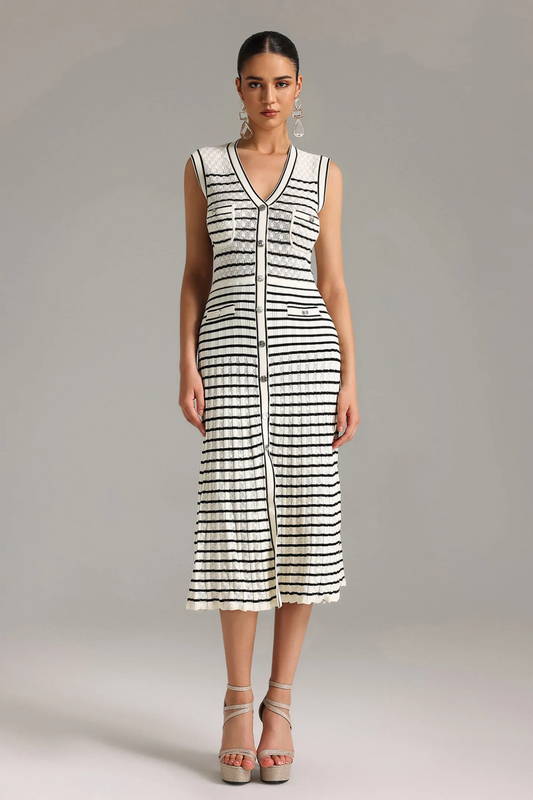 Sarai V Neck Stripe Knitted Midi Dress