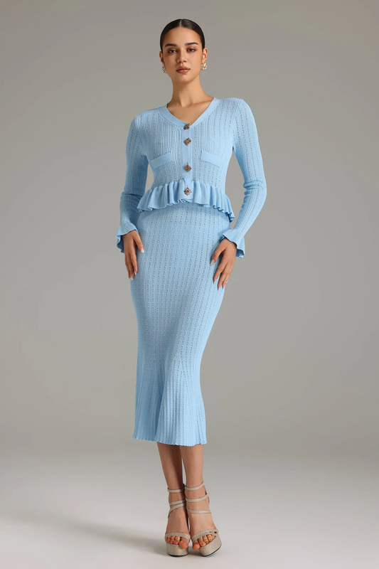 Stacy Flounced Knitted Midi Dress