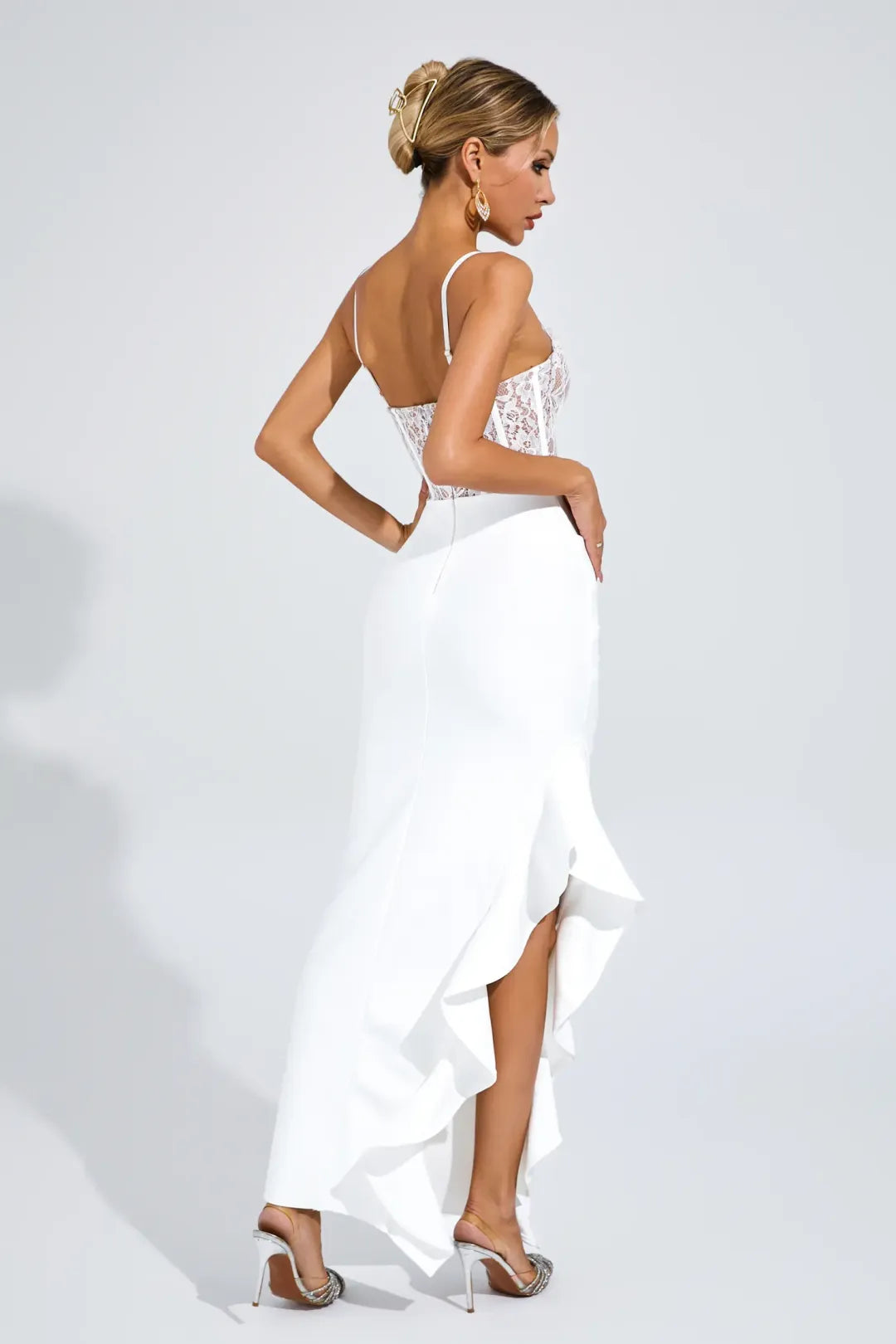 Swift White Slit Bandage Slip Dress