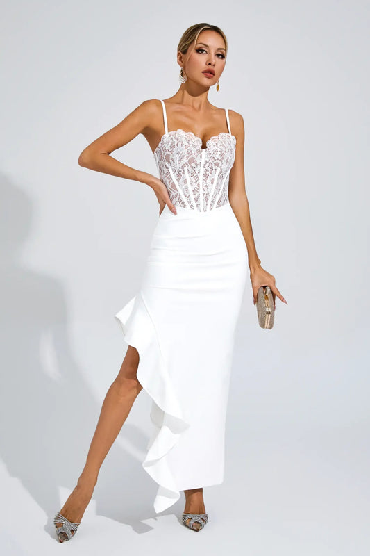 Swift White Slit Bandage Slip Dress