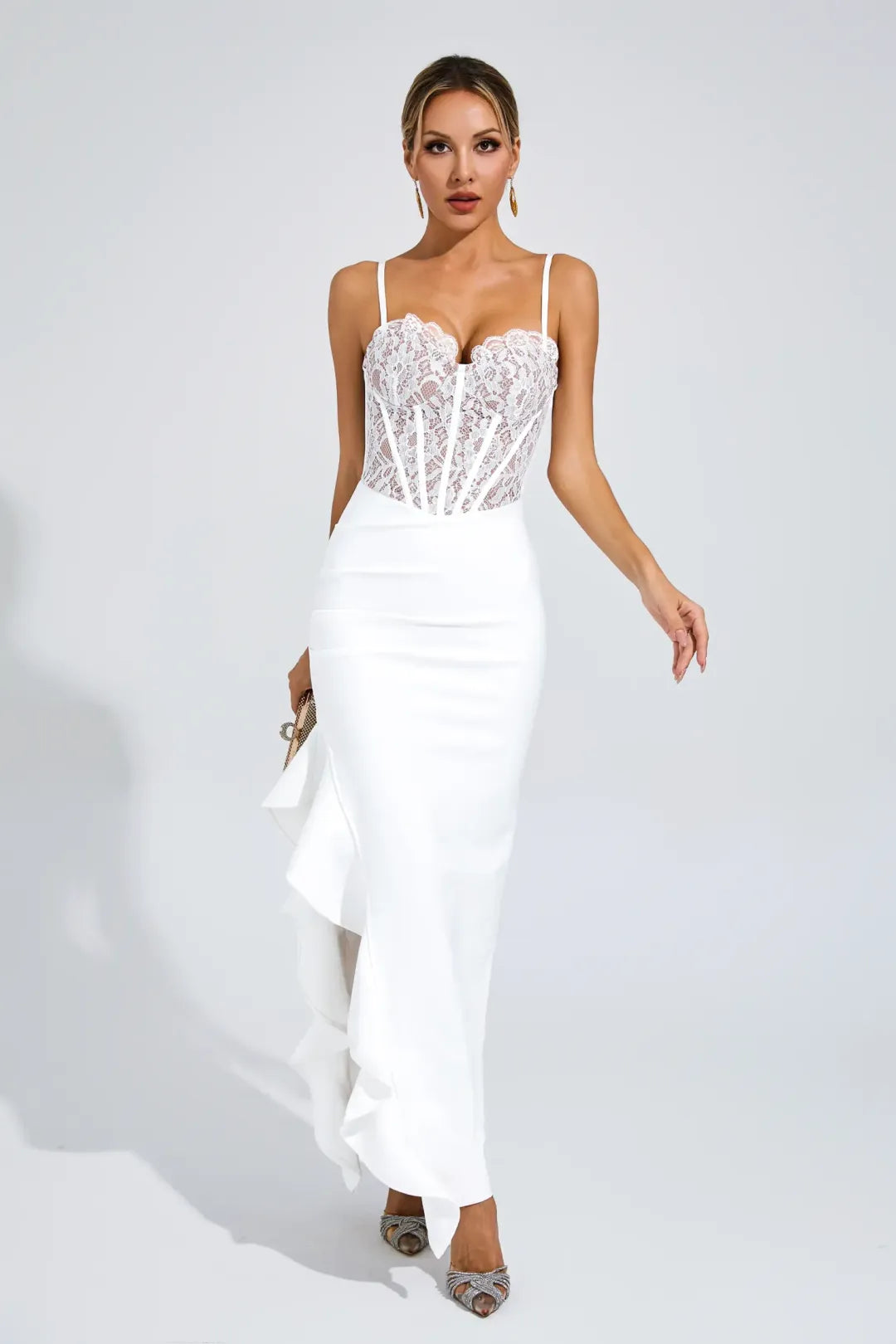 Swift White Slit Bandage Slip Dress