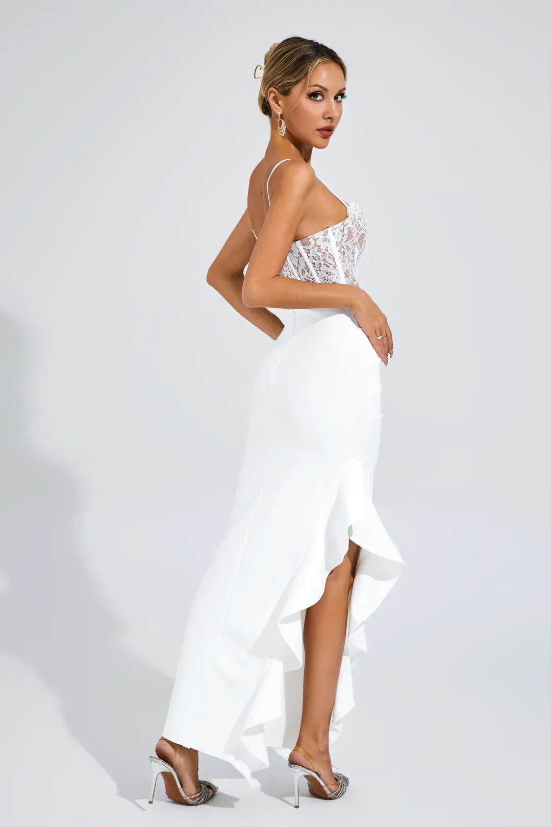 Swift White Slit Bandage Slip Dress