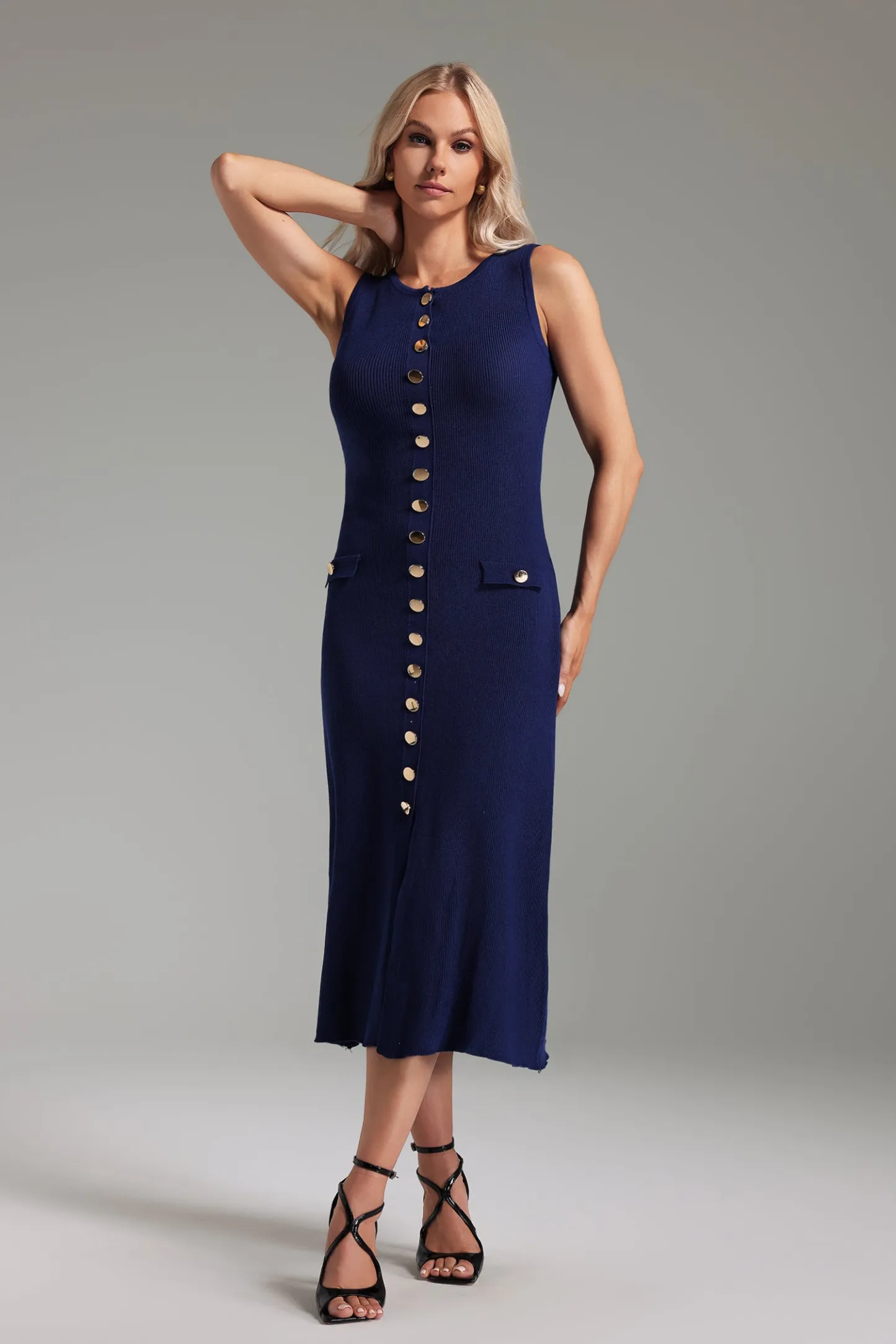 Tancy Denim Sleeveless Knitted Midi Dress