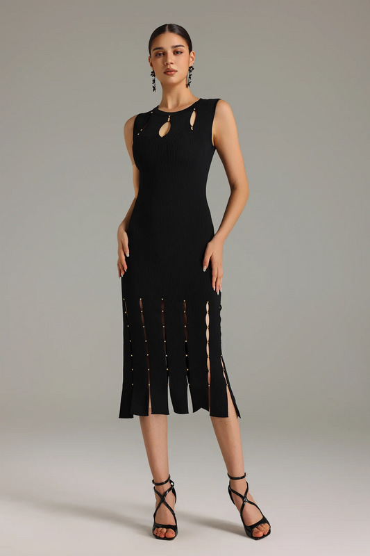 Uercia Sleeveless Hollows Knitted Midi Dress