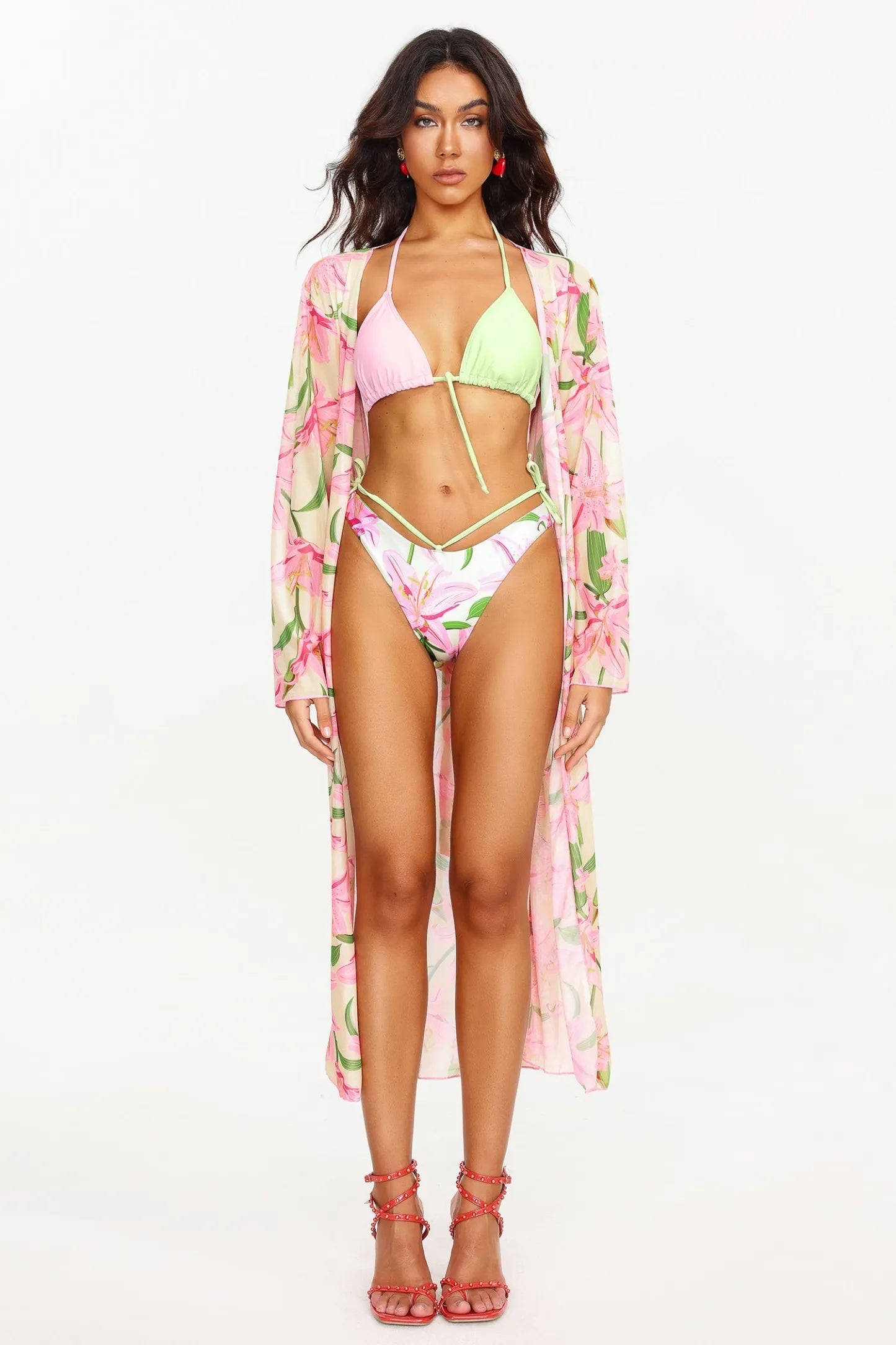 Zarinny Flower Print Bikini Three Piece Set