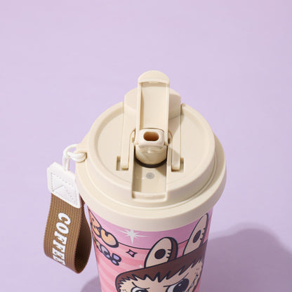 Cute Thermal Travel Mug Drinking Spout – 400ml cartoon insulated coffee cup with leakproof drinking spout and durable 316 stainless steel interior.