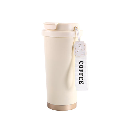 Ivory 316 stainless steel coffee thermos mug with carrying strap, 530ml insulated travel cup.