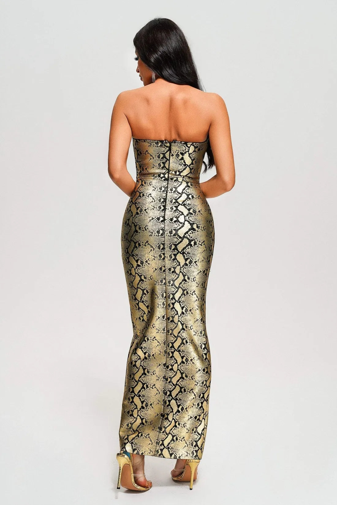 Riley Strapless Metallic Maxi Bandage Dress