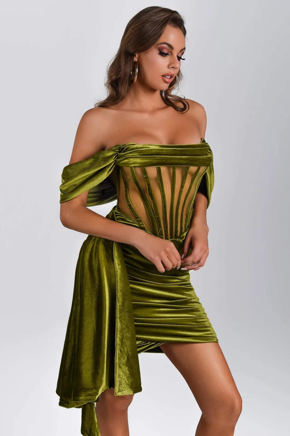 Elasa Velvet Corset Mini Dress - Green