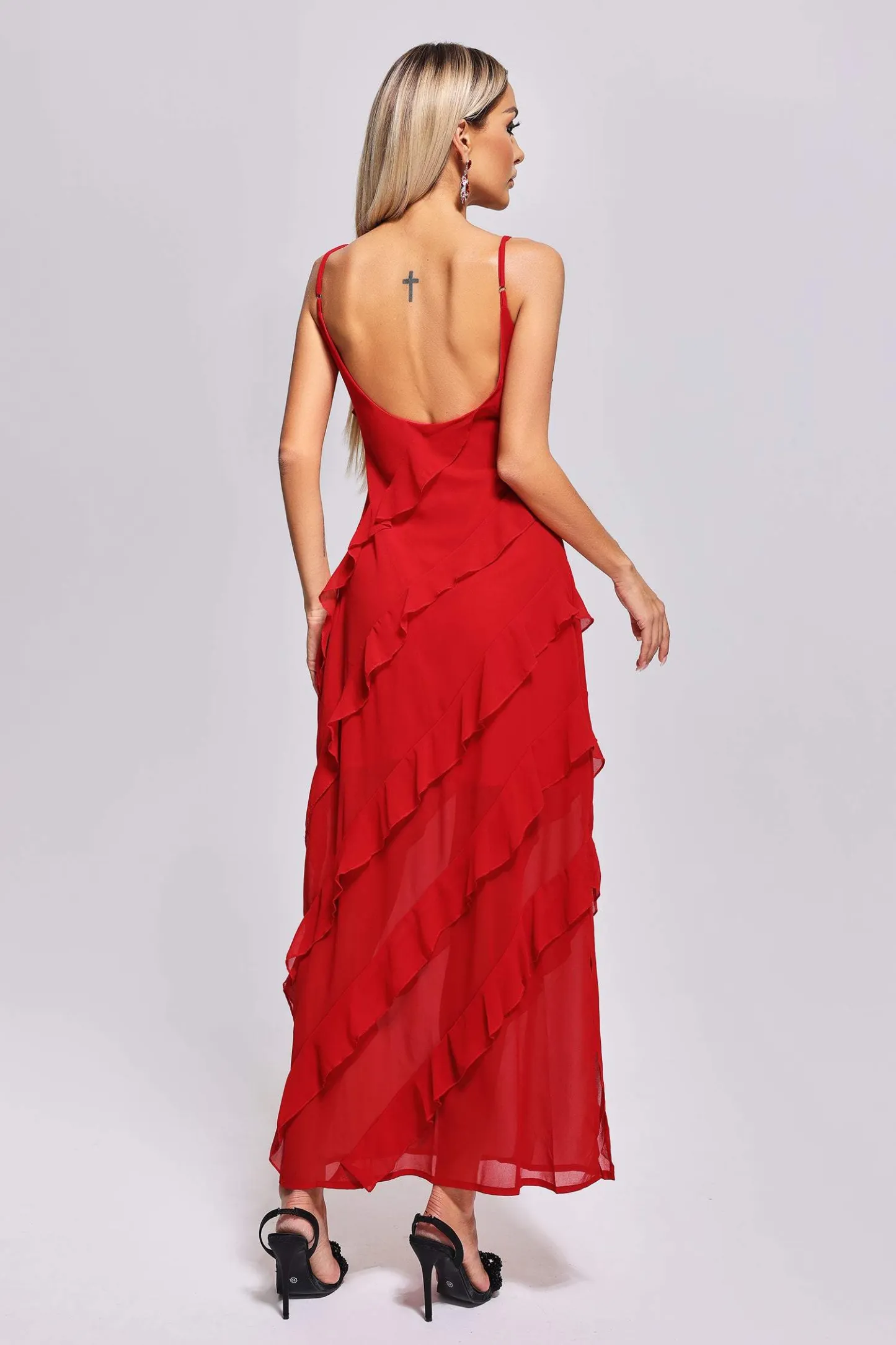 Viviene Halter Flounced Maxi Dress