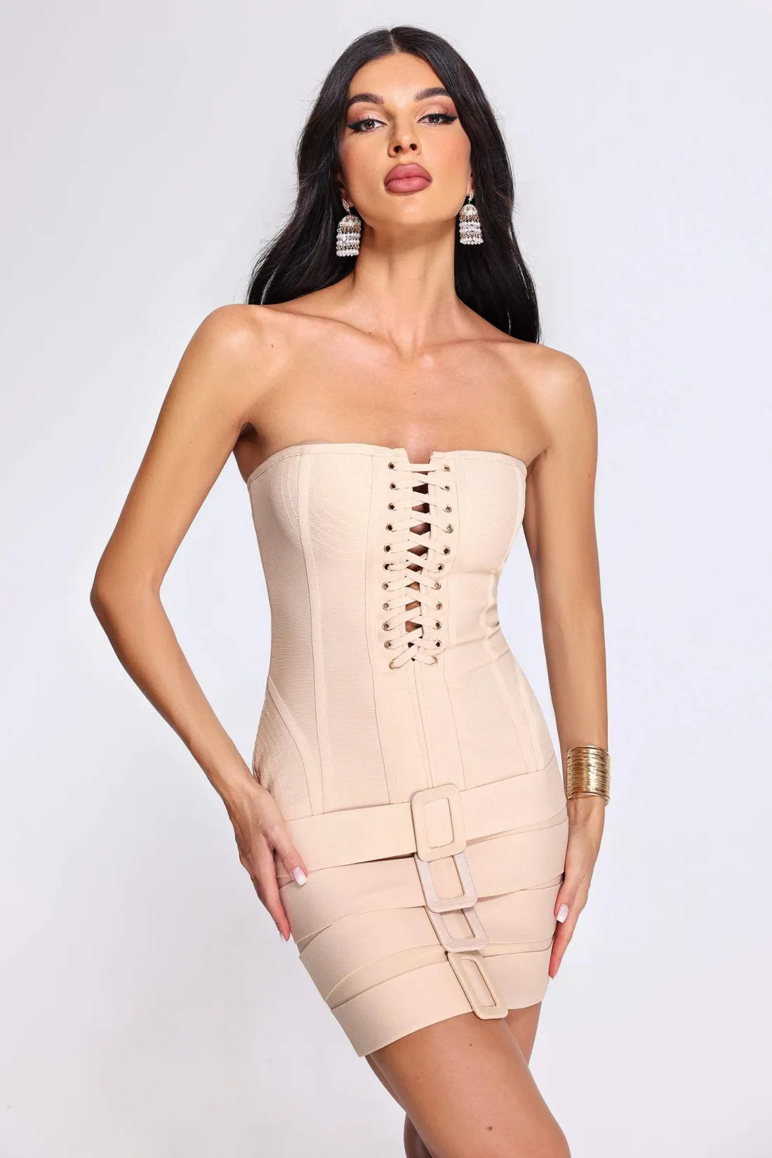 Icis Lace Up Bandage Mini Dress - White