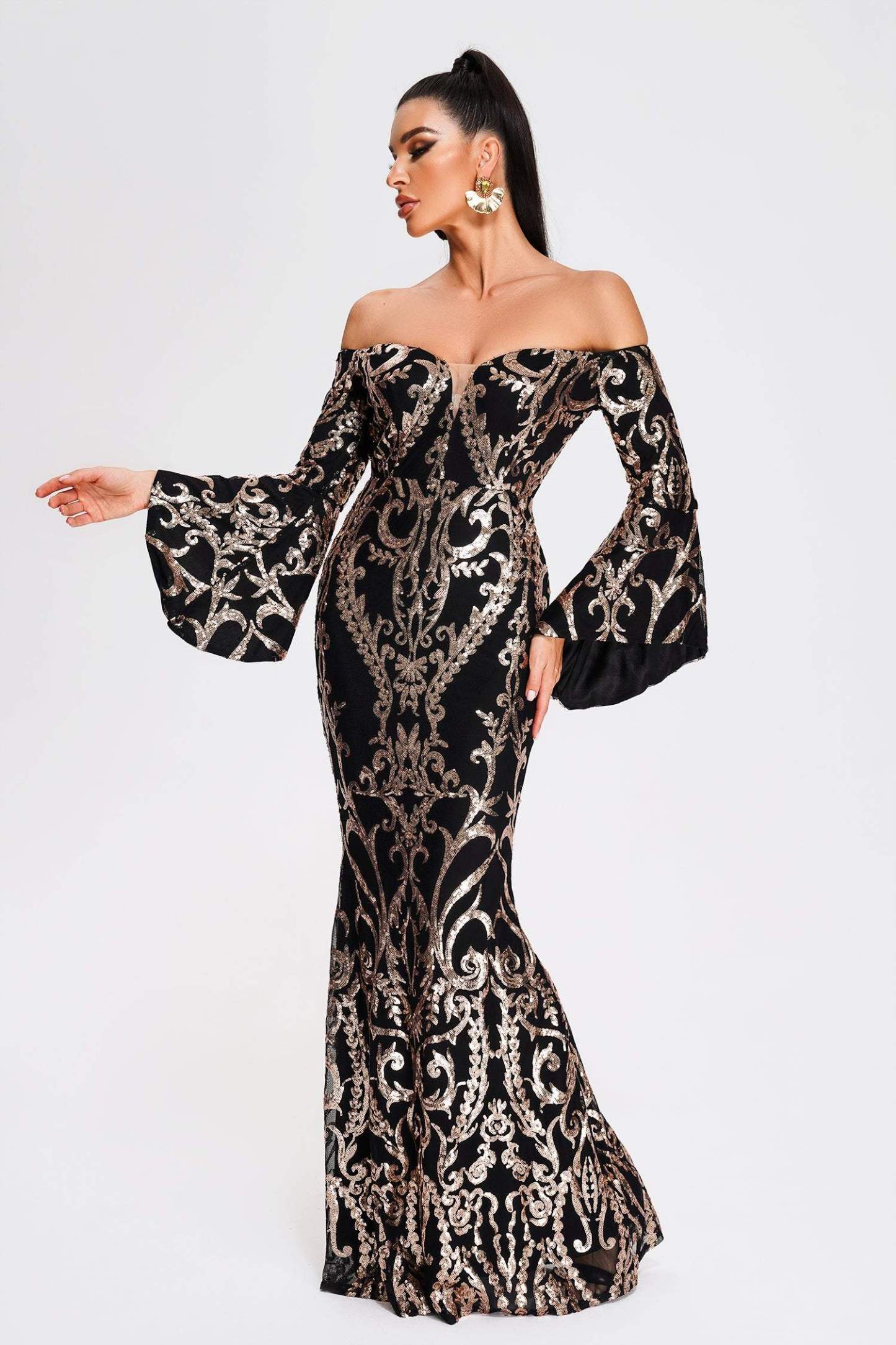 Nerlii Off Shoulder Sequin Maxi Dress