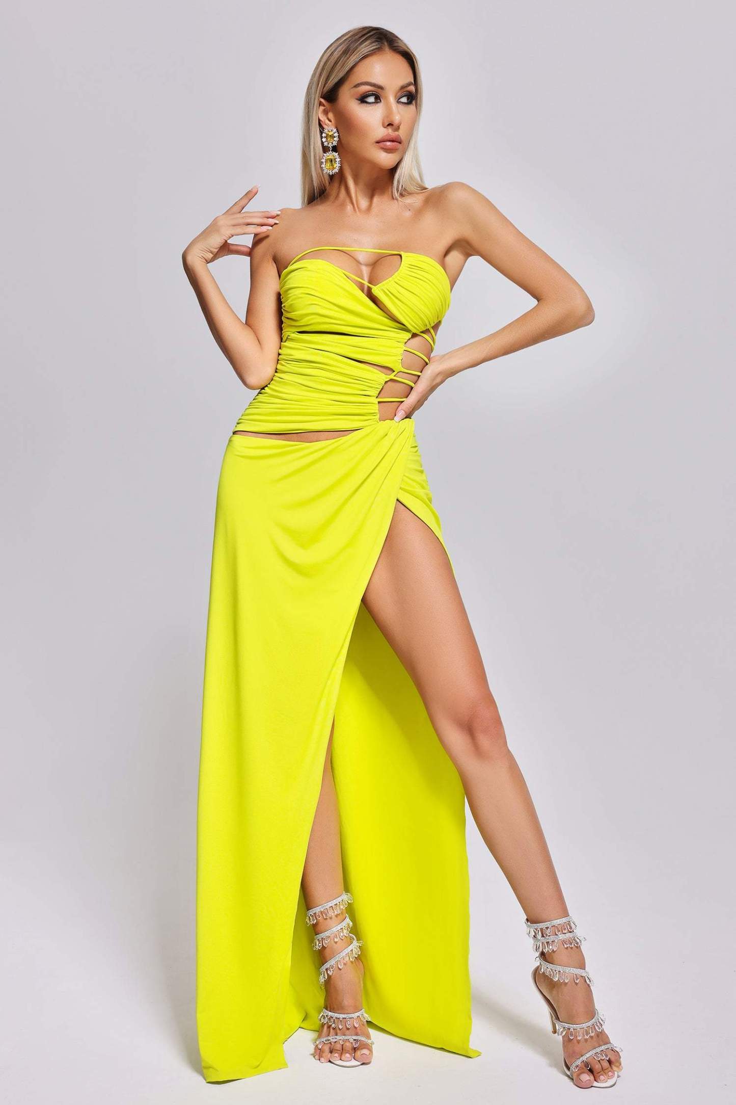 Nin Ruched Slit Maxi Dress