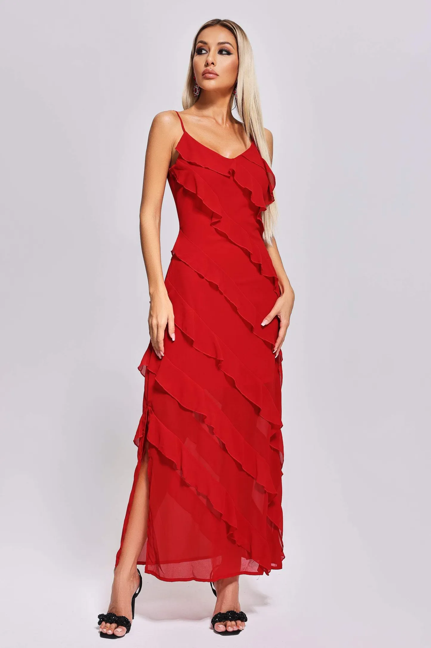 Viviene Halter Flounced Maxi Dress