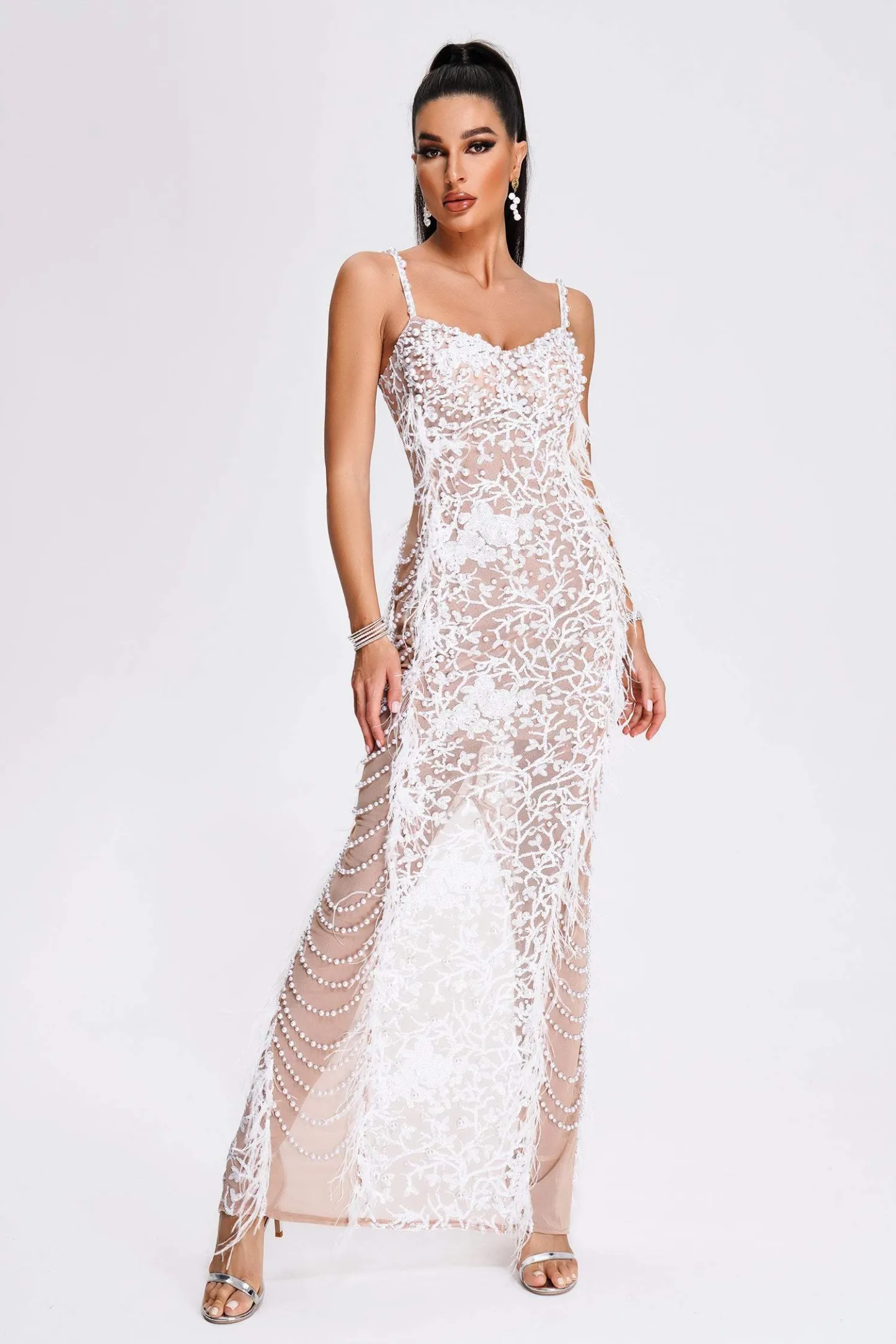 Wenda Feather Sequin Maxi Dress