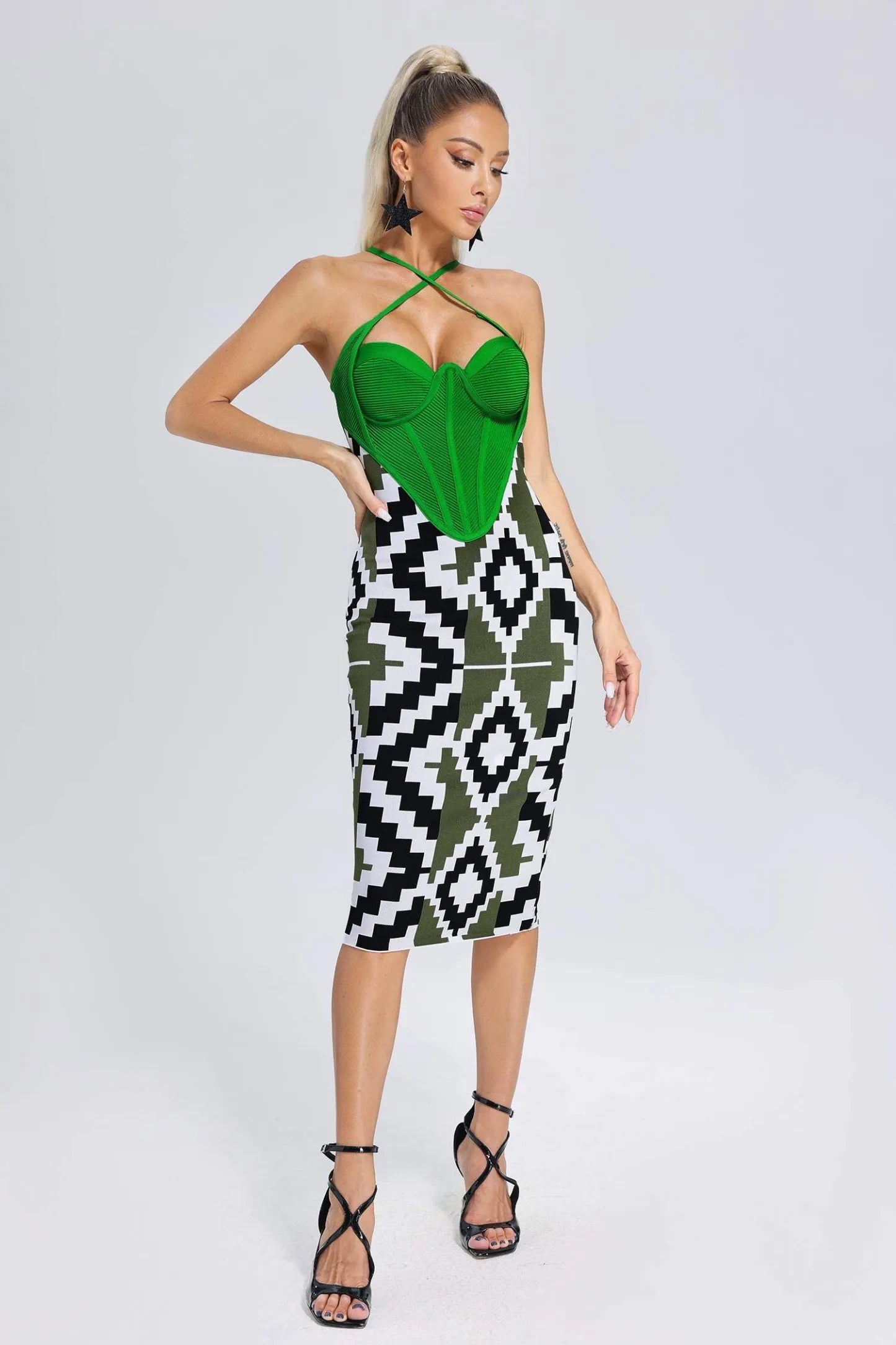 Siola Crossneck Bandage Midi Dress