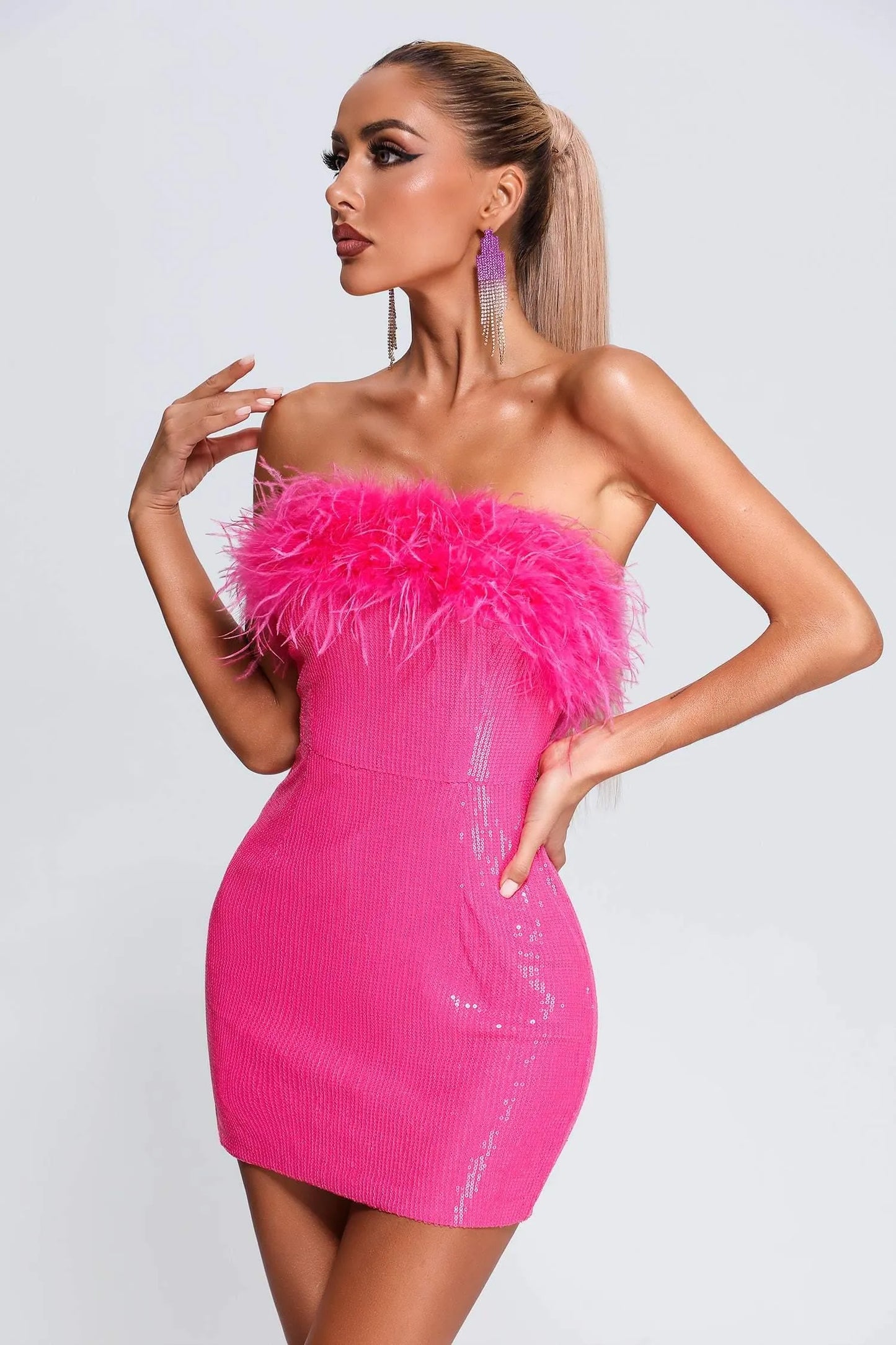 Roto Sequin Feather Mini Dress