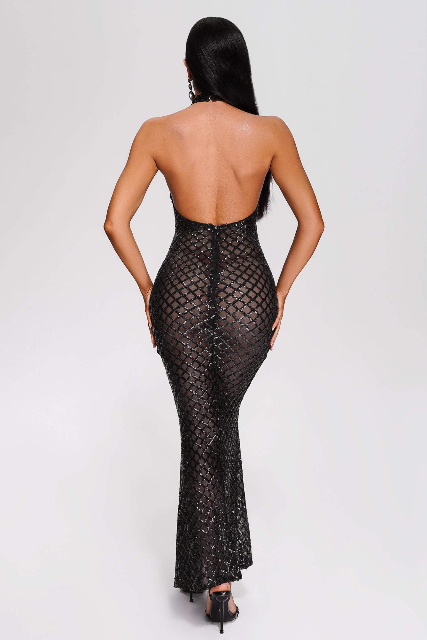 Lunia Sequin Backless Maxi Dress