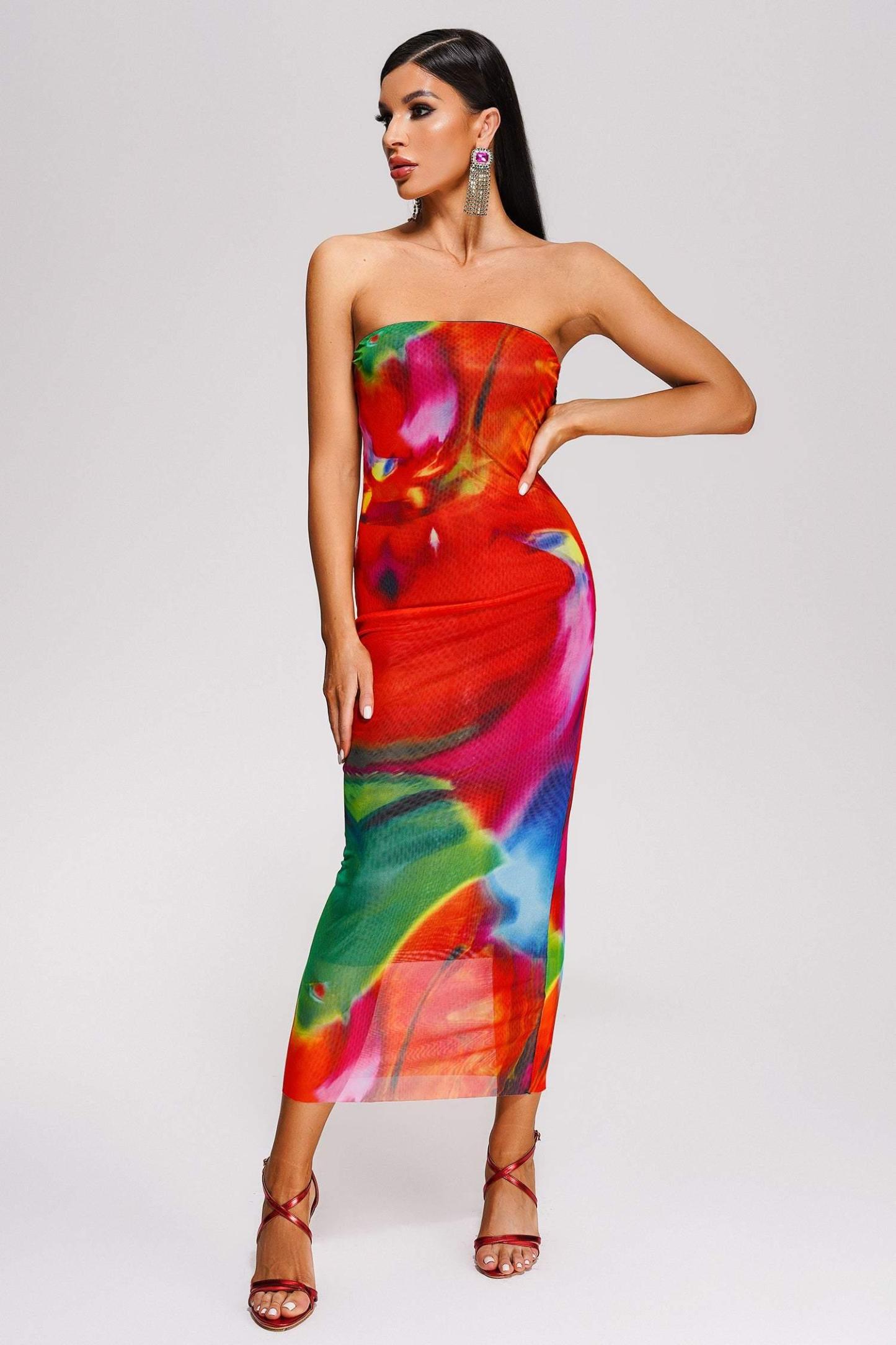 Opala Strapless Printed Midi Dress