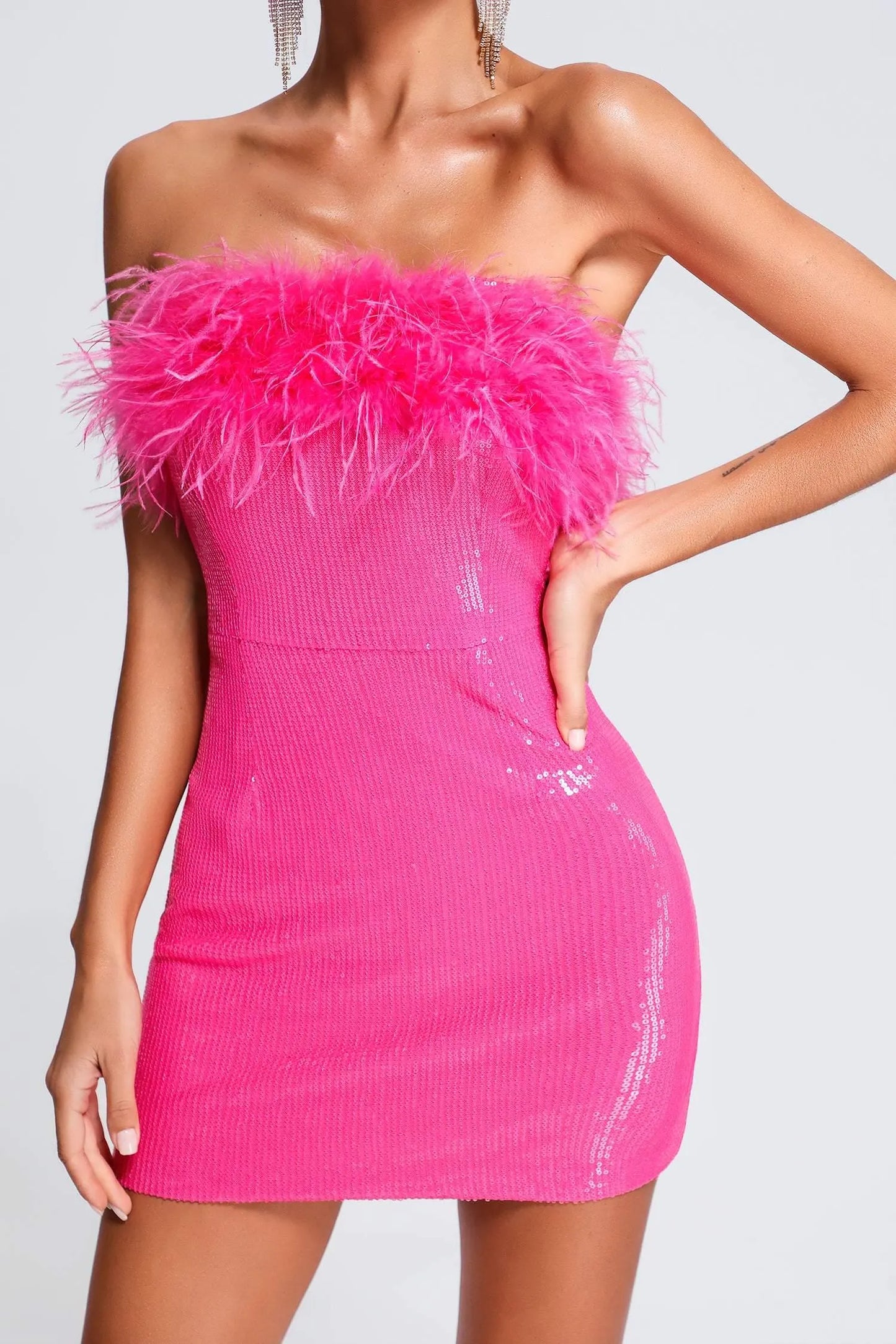 Roto Sequin Feather Mini Dress