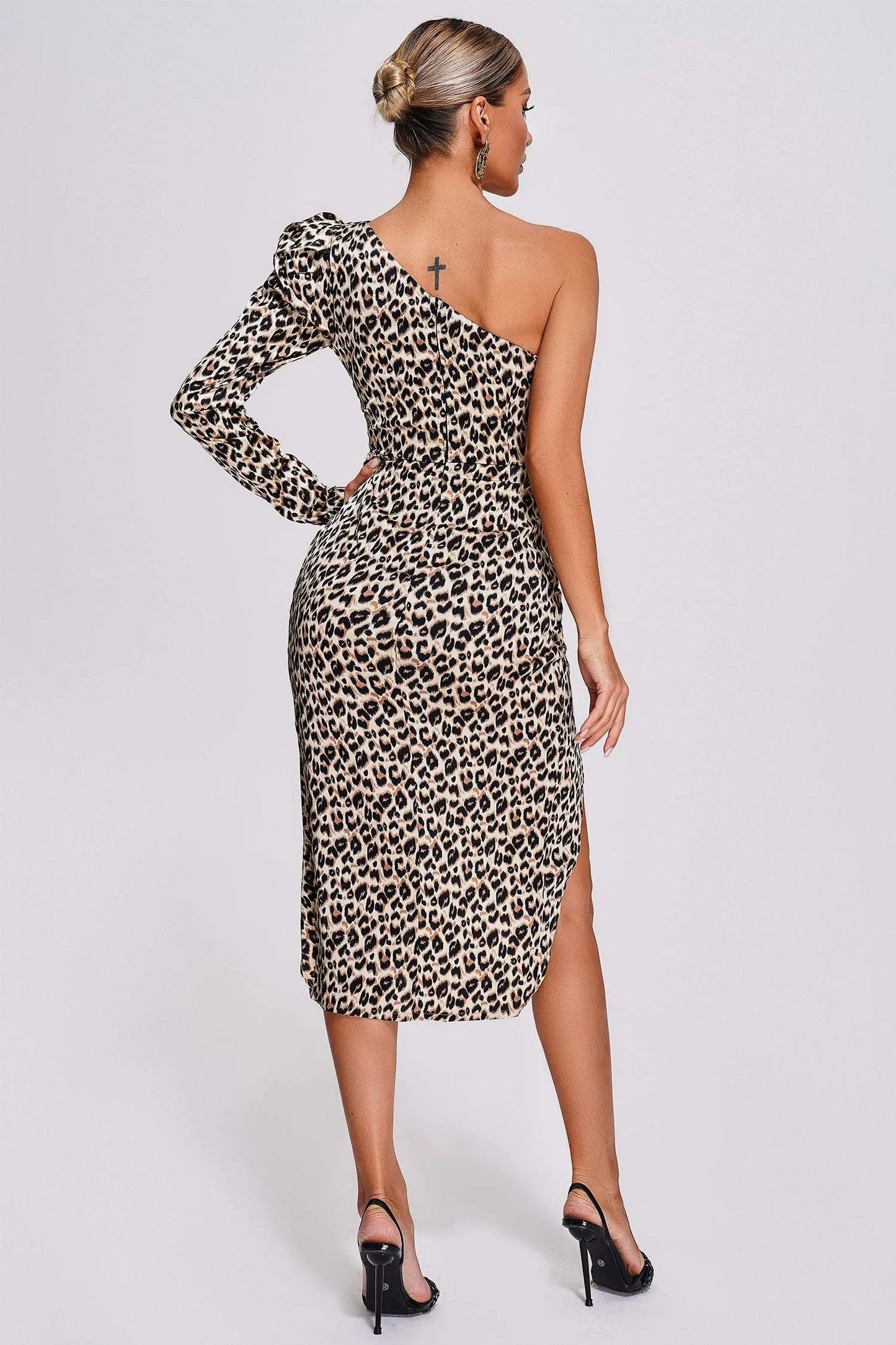 Salama Leopard One Shoulder Midi Dress