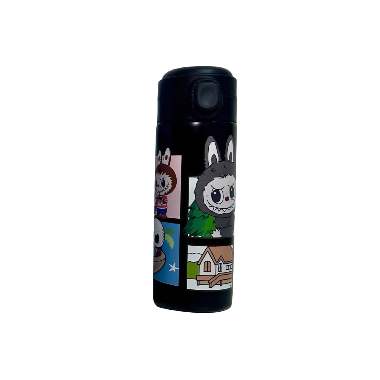 LABUBU Black Cartoon Thermos Flask – Forest Bunny Character Design, BPA-Free Stainless Steel Vacuum Insulated Travel Mug, Leak-Proof Hot and Cold Water Bottle
