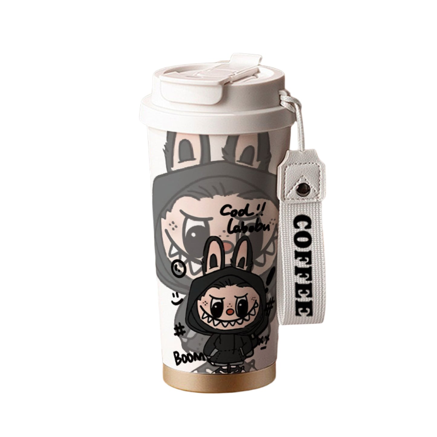 Labubu cool black hoodie design coffee tumbler with white lid