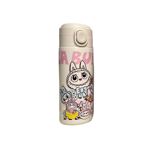 LABUBU White Cartoon Thermos Flask – Cute Bunny Character Design, BPA-Free Stainless Steel Vacuum Insulated Water Bottle, Leak-Proof Travel Mug for Hot and Cold Drinks