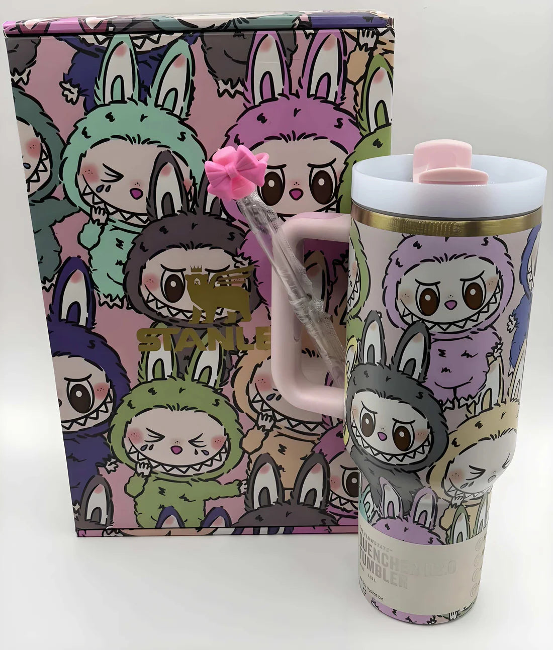 Labubu Family Tumbler with colorful bunny characters and matching gift box